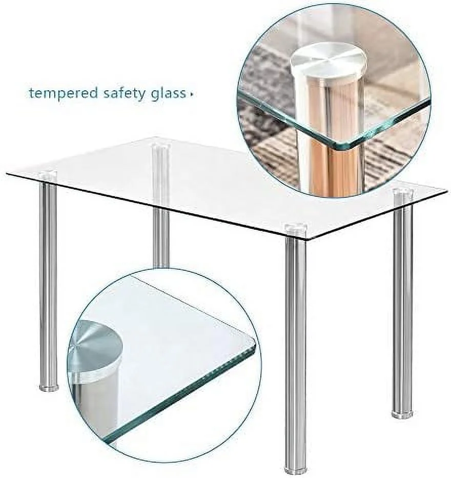 MQLIFEBOOM 3 Piece Kitchen Dining Table Set Rectangular Glass Kitchen Table and Leather Chairs Set with Metal Legs for Dining Room  Kitchen  Dinette