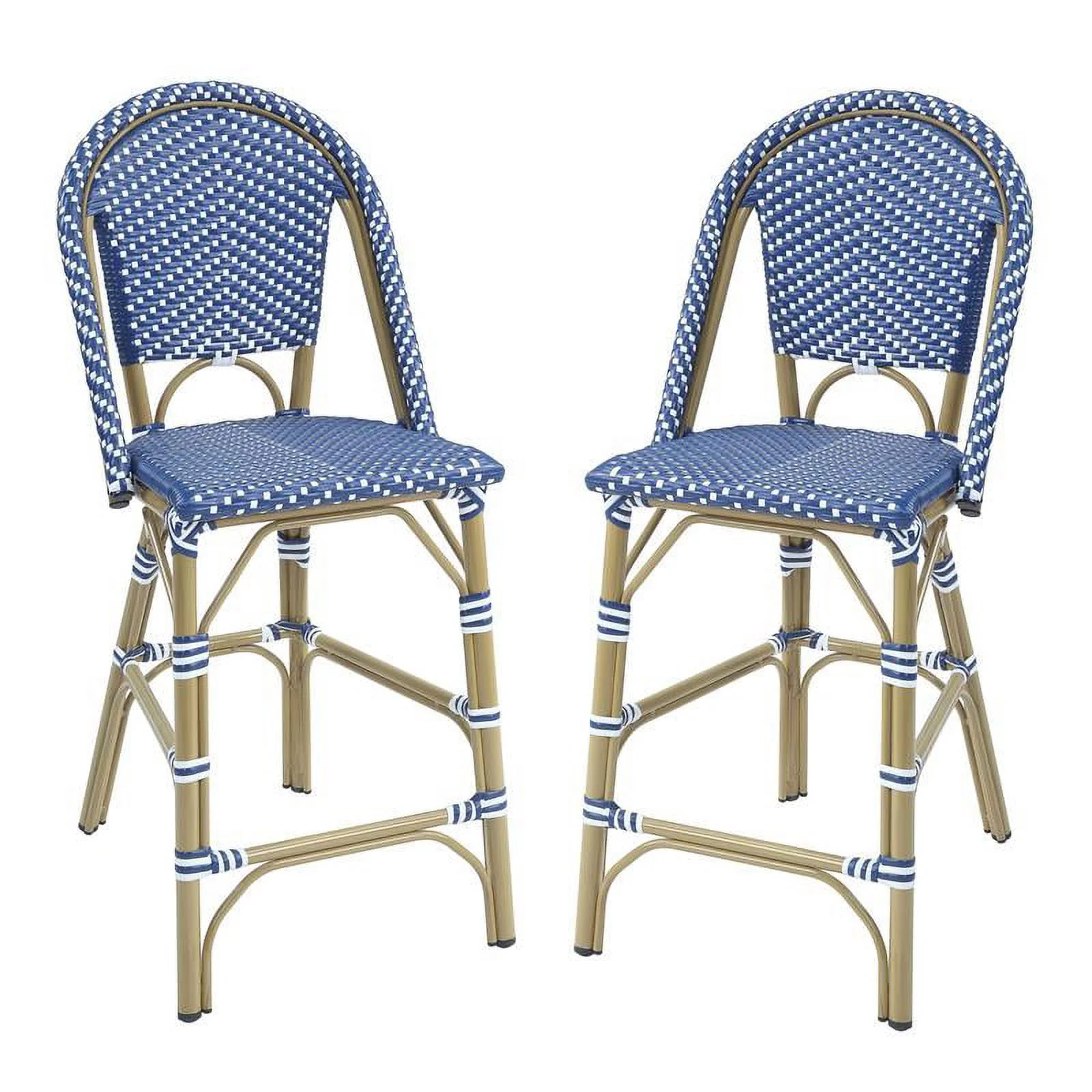Furniture of America Reo Aluminum Patio Counter Dining Chair in Blue (Set of 2)