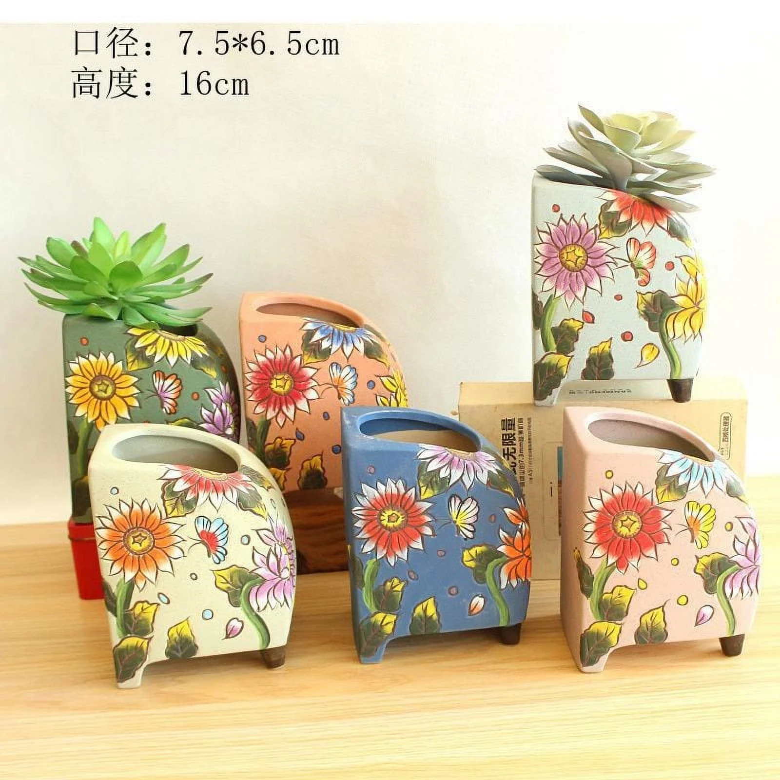 Ceramic Succulent Old Stump Planter - Hand-Painted Ceramic Planter - Succulent Pot