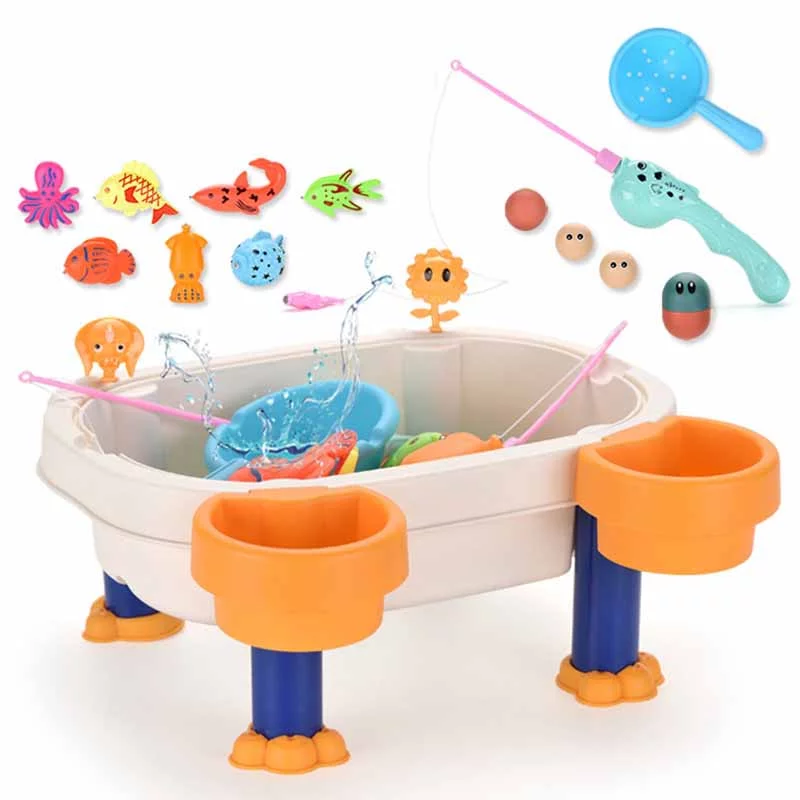 Mini Fishing Tray Set Toddler Water Table Toys Water Play Table for 2-7 Year Olds 28pcs Random Accessories （please See the Size Before Buying：11*11inch）
