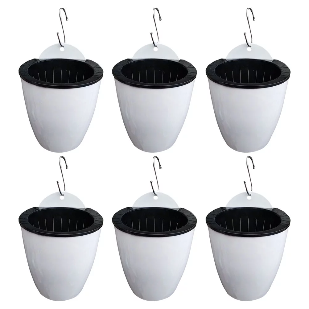 Plastic Flower Container Hanging Pots Flowerpot Large Plant Self Watering Planter Household White 6 Sets