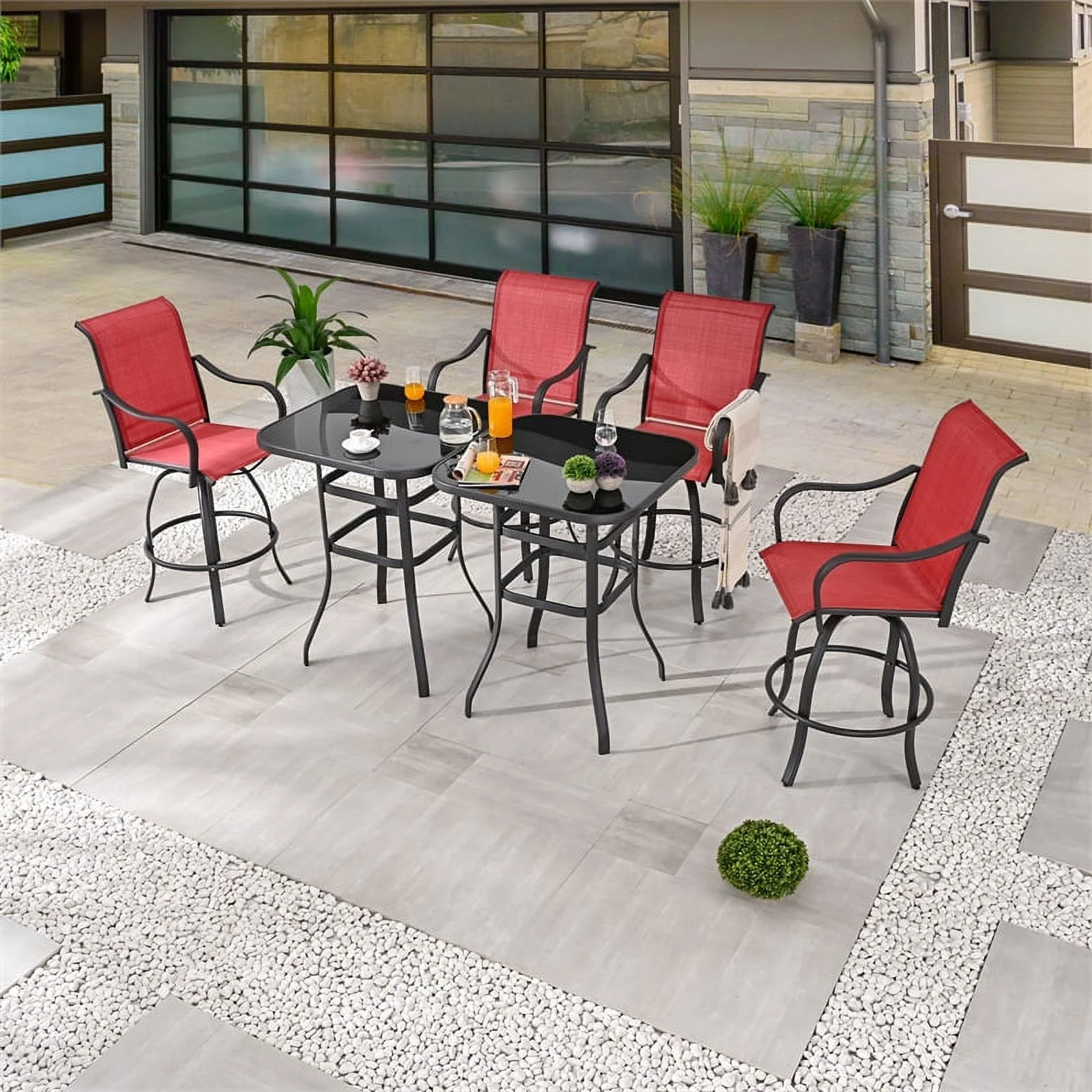 Patio Festival Metal 6-Piece Outdoor Bistro Dining Set in Red/Black