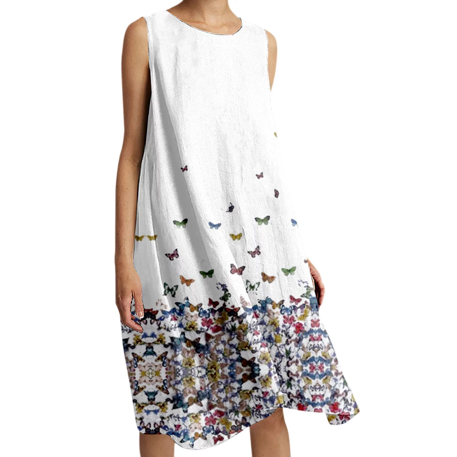 VBARHMQRT Holiday Dress for Women 2024 Elastic Cotton and Linen Comfortable Casual Beach Dress Flame Seedling Sunflower Tie Dye Small Flower Print Long Dress Casual Dress Prom Dress Heart Print Dress