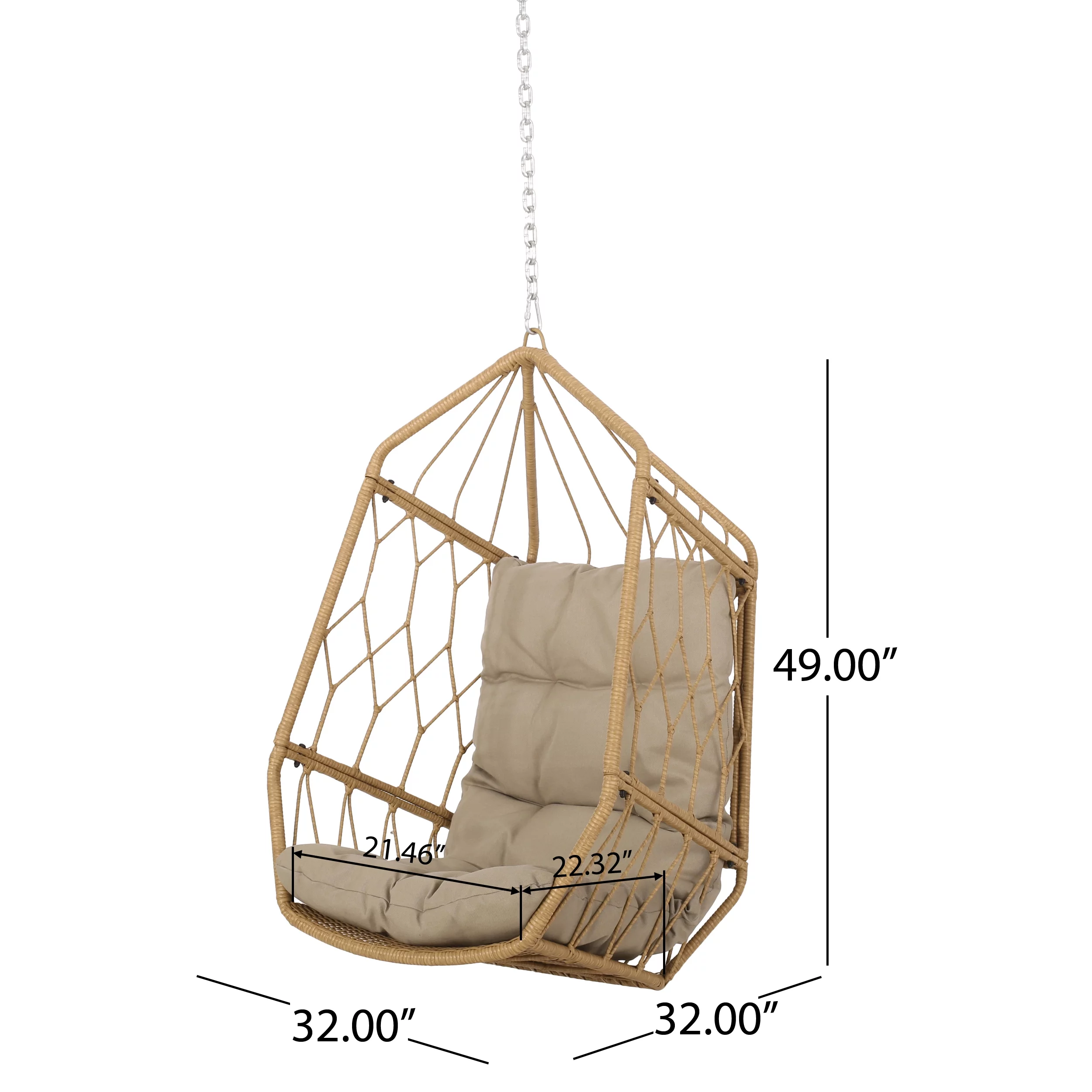 Noble House Ricketson Wicker Rattan Hanging Chair with Cushion - Light Brown/Tan