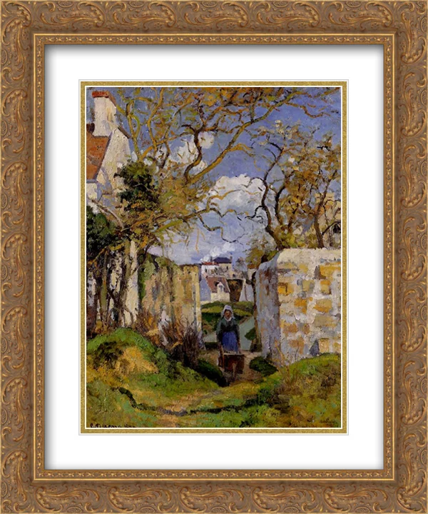 Camille Pissarro 2x Matted 20x24 Gold Ornate Framed Art Print 'Peasant Pushing a Wheelbarrow, Maison Rondest, Pontoise'