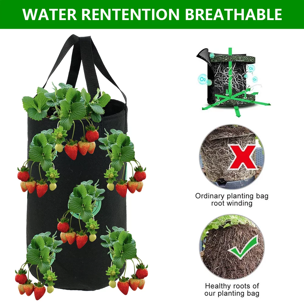 ZOELNIC Strawberry Planting Pot Container Plant Grow Bags Home Hanging Strawberry Planter Growing Bags Reusable Non-woven Fabric Green