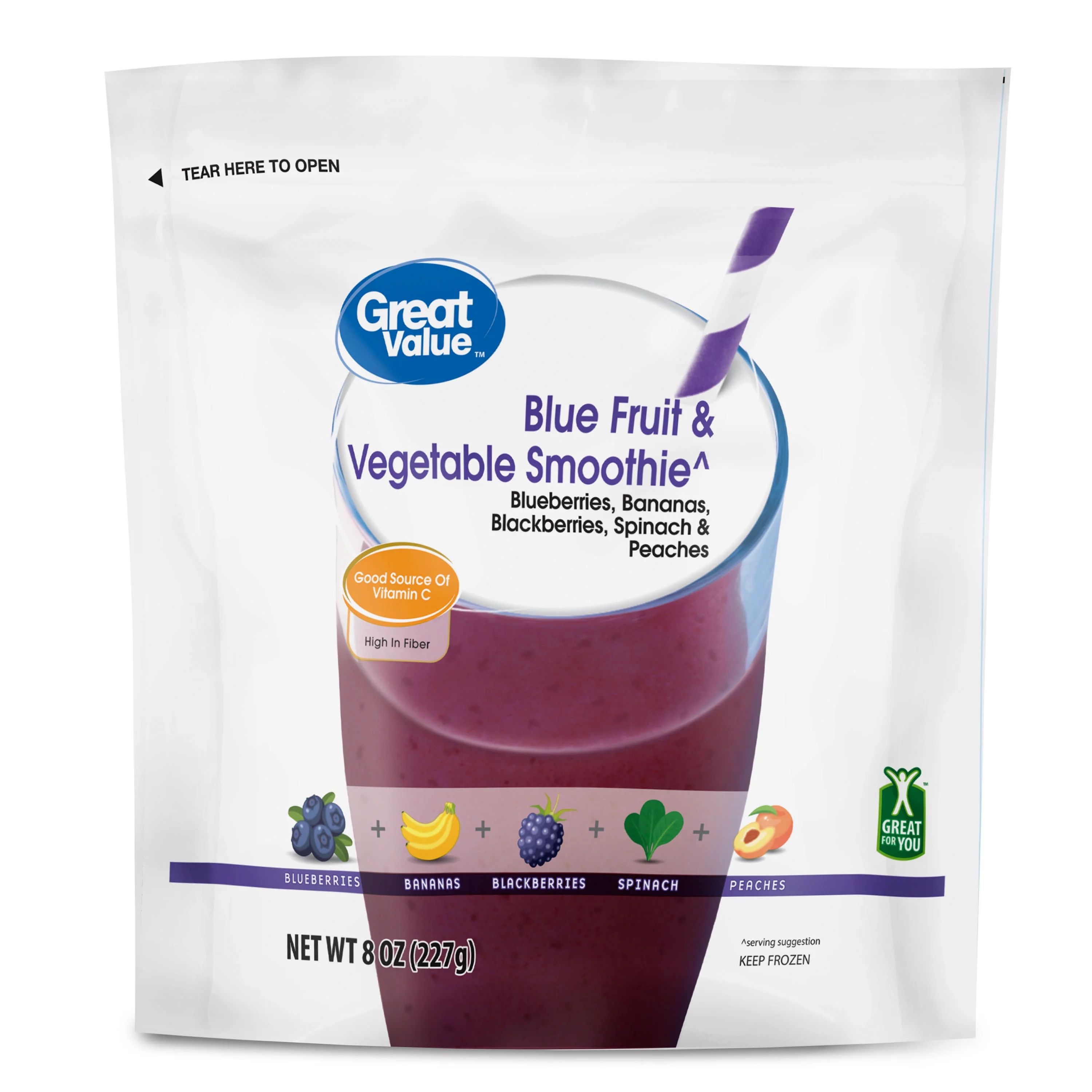 Great Value Blue Fruit & Vegetable Smoothie, 8 oz