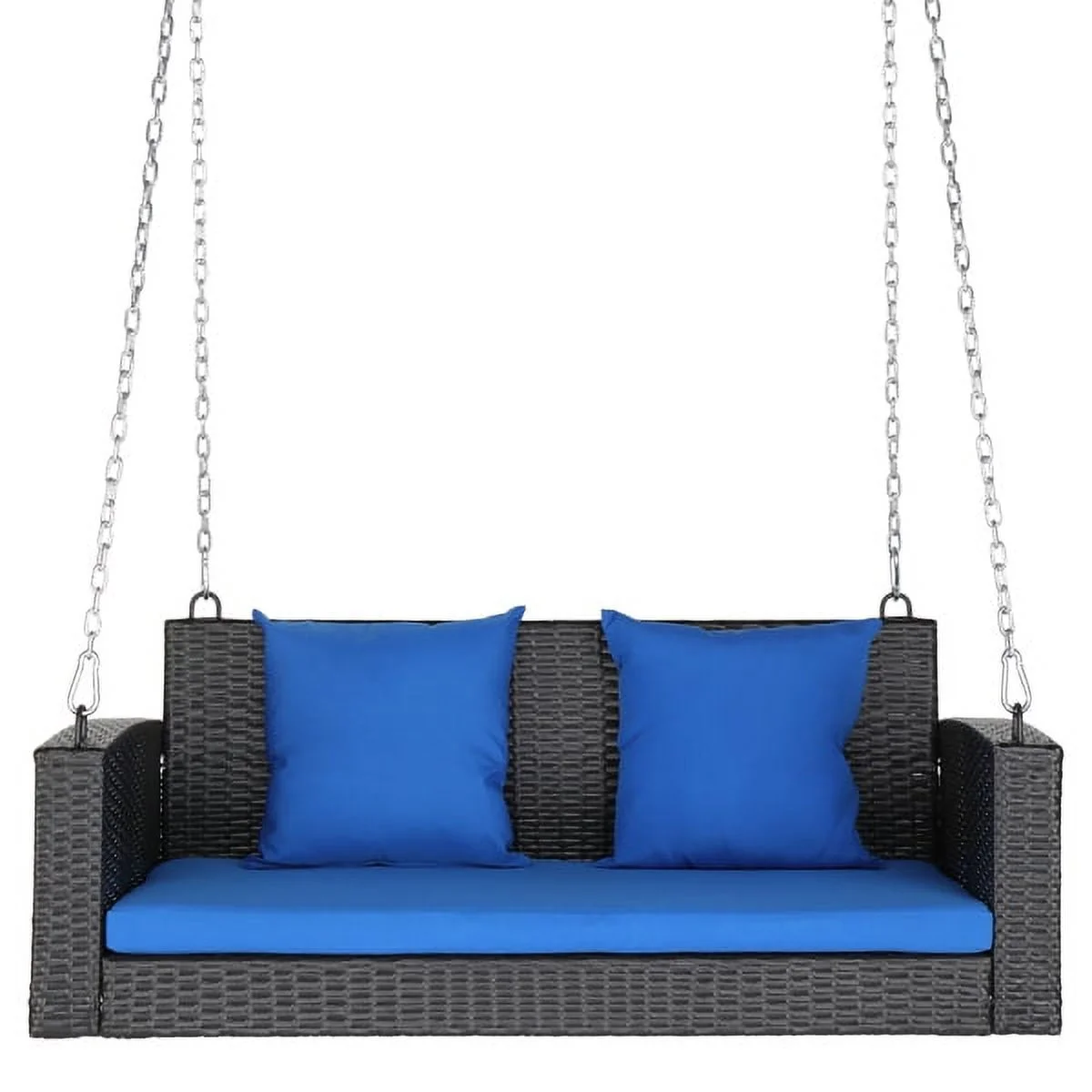 49in Black Rattan Blue Cushion Rattan Swing Chair（Swing frames not included）