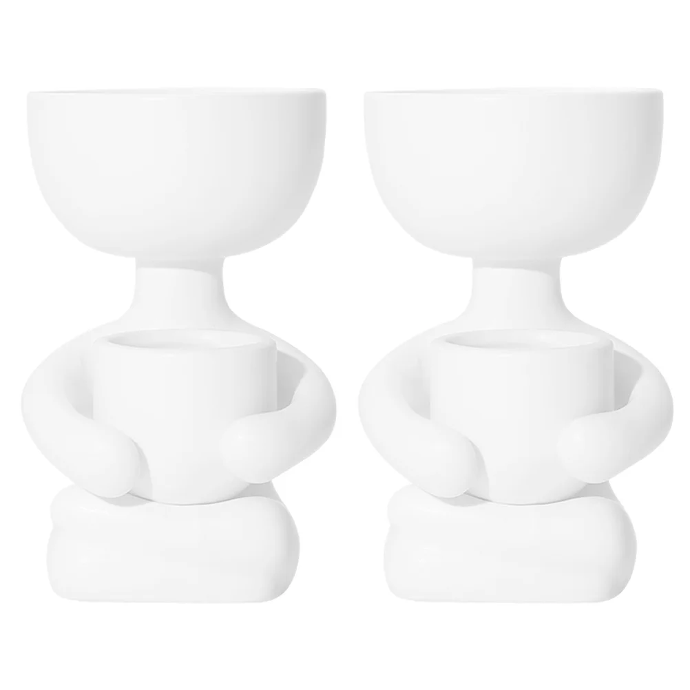 Plant 2 Pcs Fern Pot Table Flower Figure Ceramic Flowerpot Artificial Succulent Bowl White Ceramics