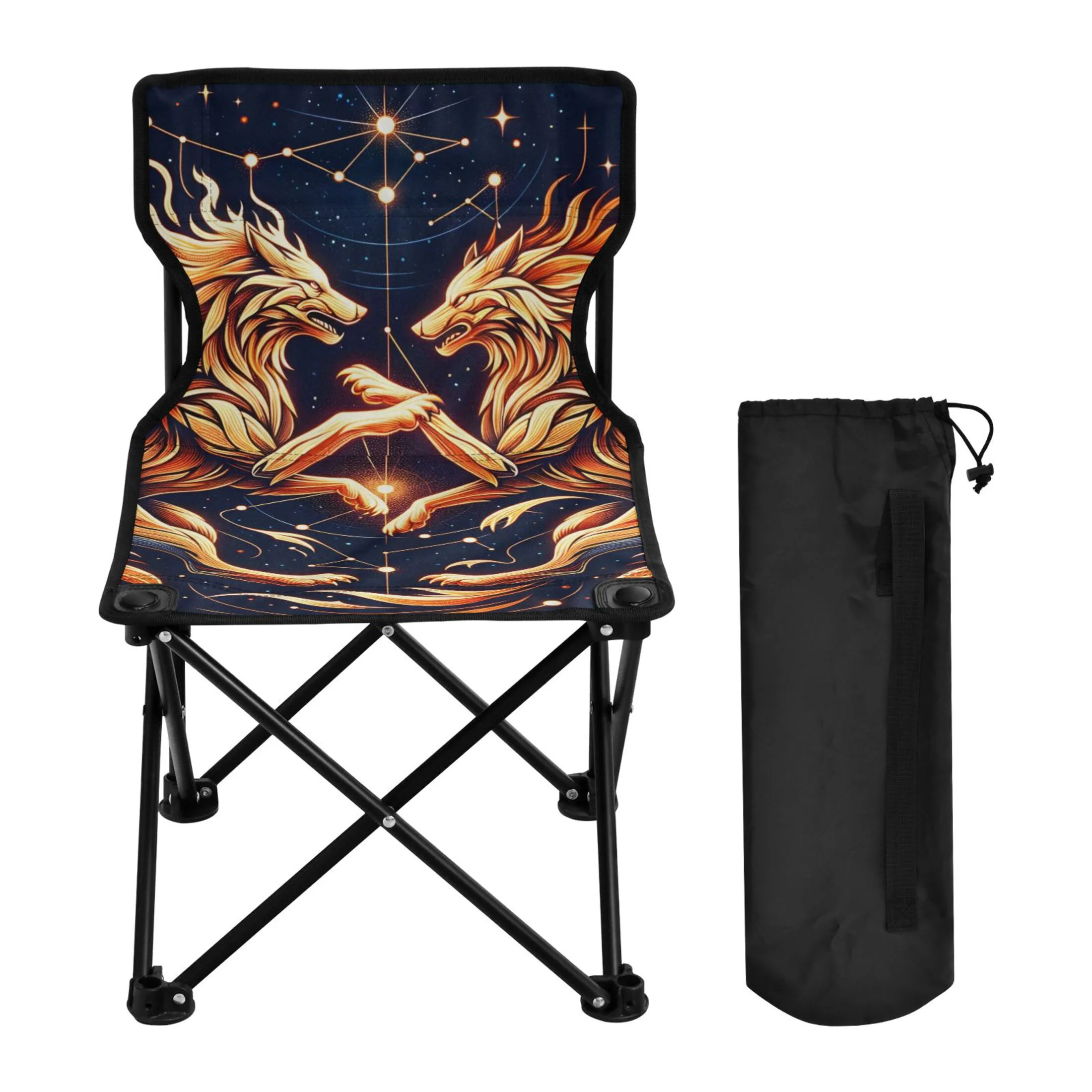 Abstract Wolf in Starry Sky Portable Camping Chair Small for Kids Outdoor Folding Beach Chair Fishing Chair Lawn Chair with Carry Bag