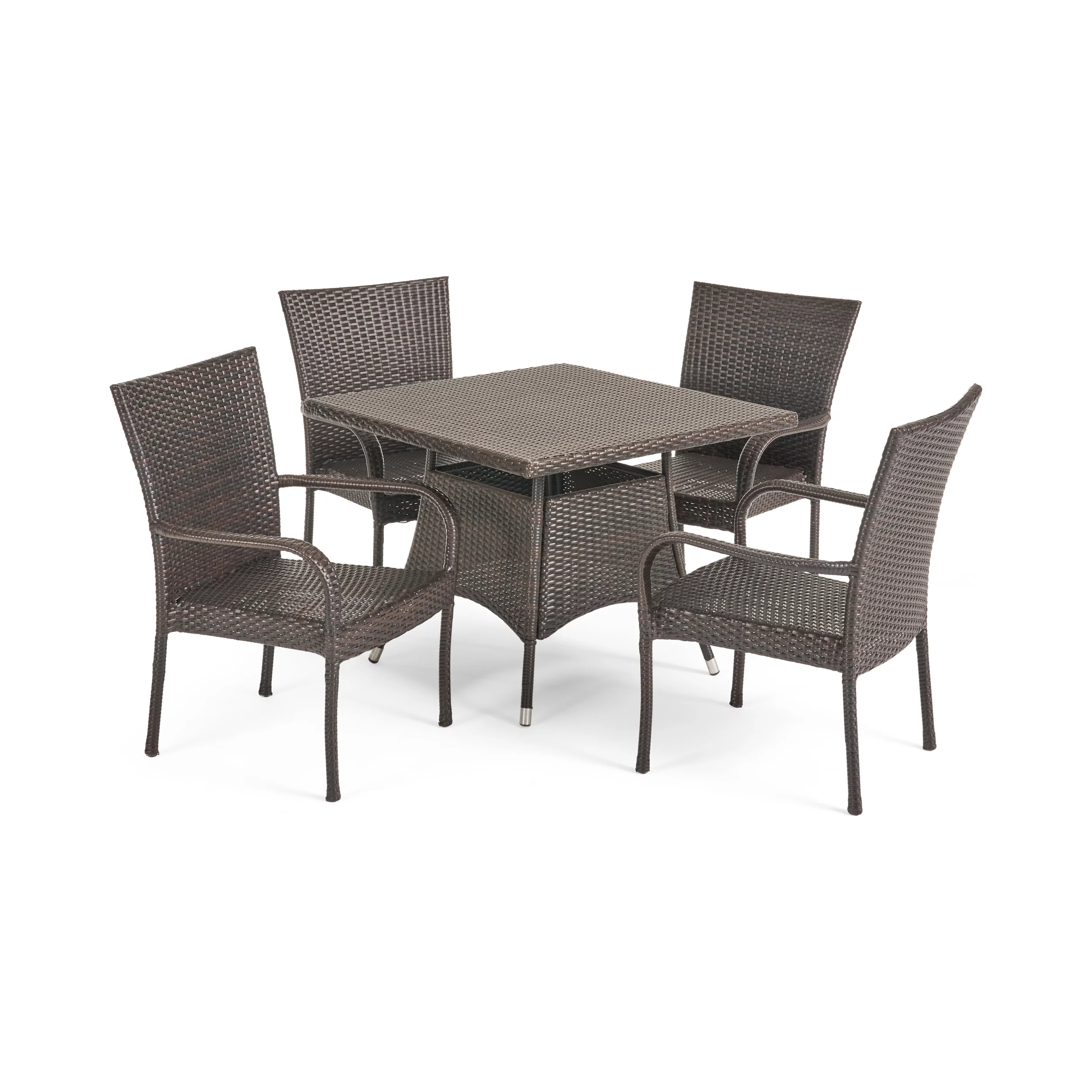 Amelia 5 Piece Outdoor Square Wicker Dining Set, Multibrown
