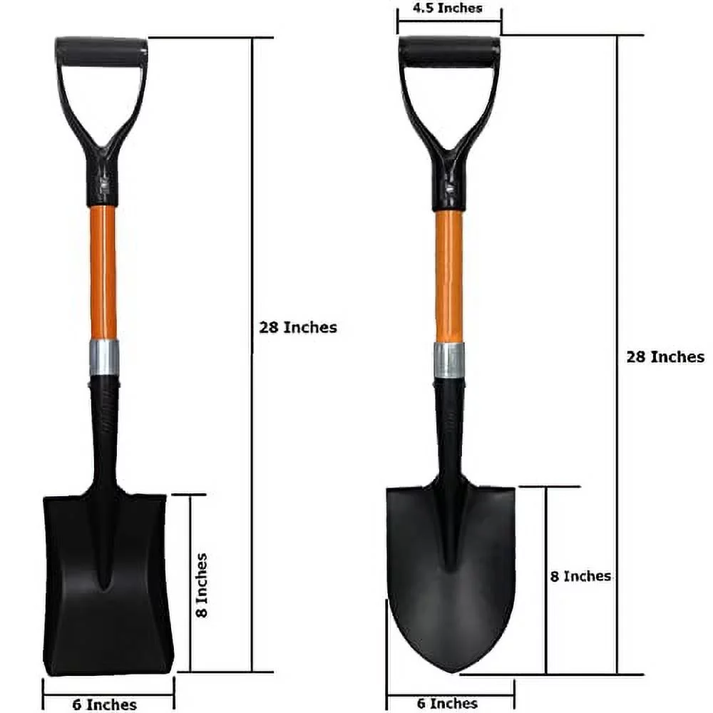 2 Various Assorted Round And Square Shovels (2 Pcs) – 27 Inches In Length With D-Cup Mini Handle Shovels, Sturdy Build And Easy To Use, Firm And Comfortable Durable Handle, Built To Last