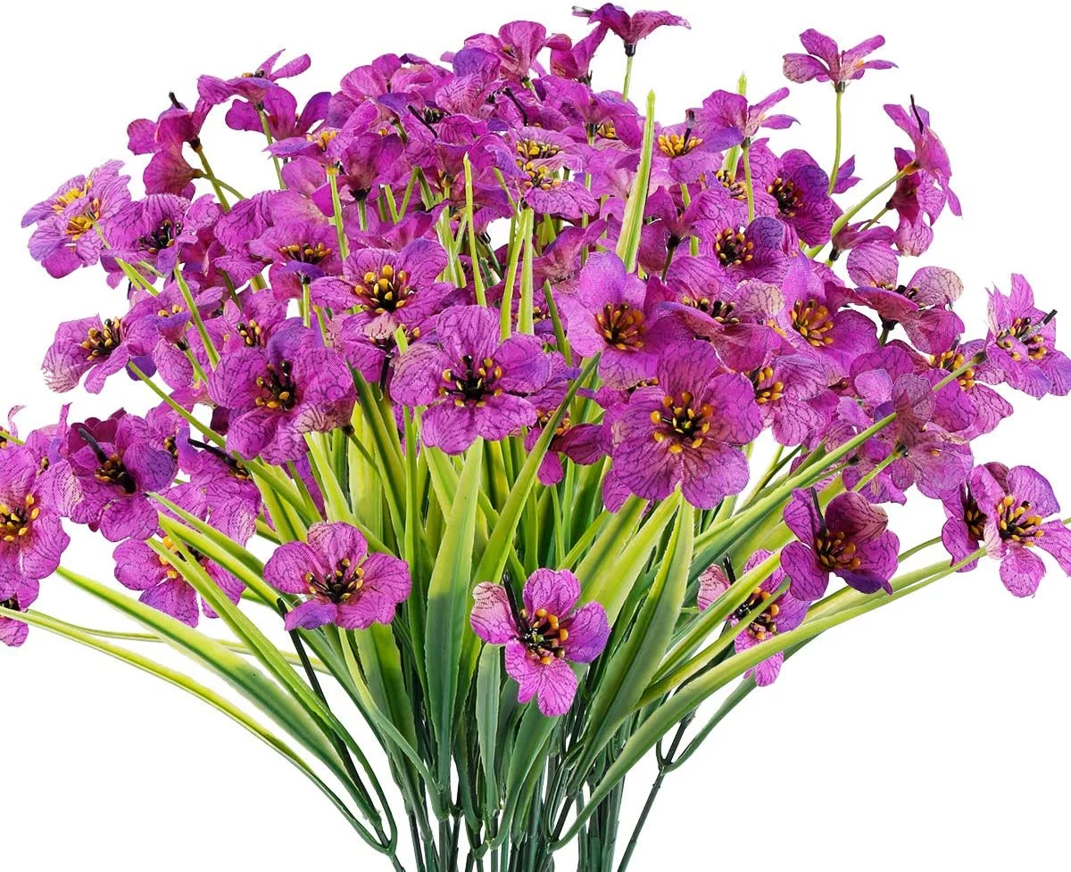 Morttic 12 Bundles Artificial Flowers Outdoor UV Resistant Fake Flowers No Fade Plastic Plants Garden Porch Window Box Decorating (Purple)