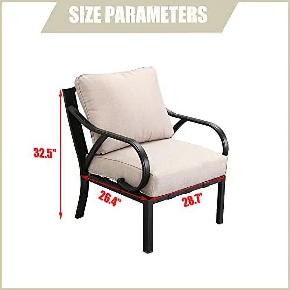 Outdoor Dining Chair Patio Bistro Furniture Metal Single Armchair With Cushion, Beige