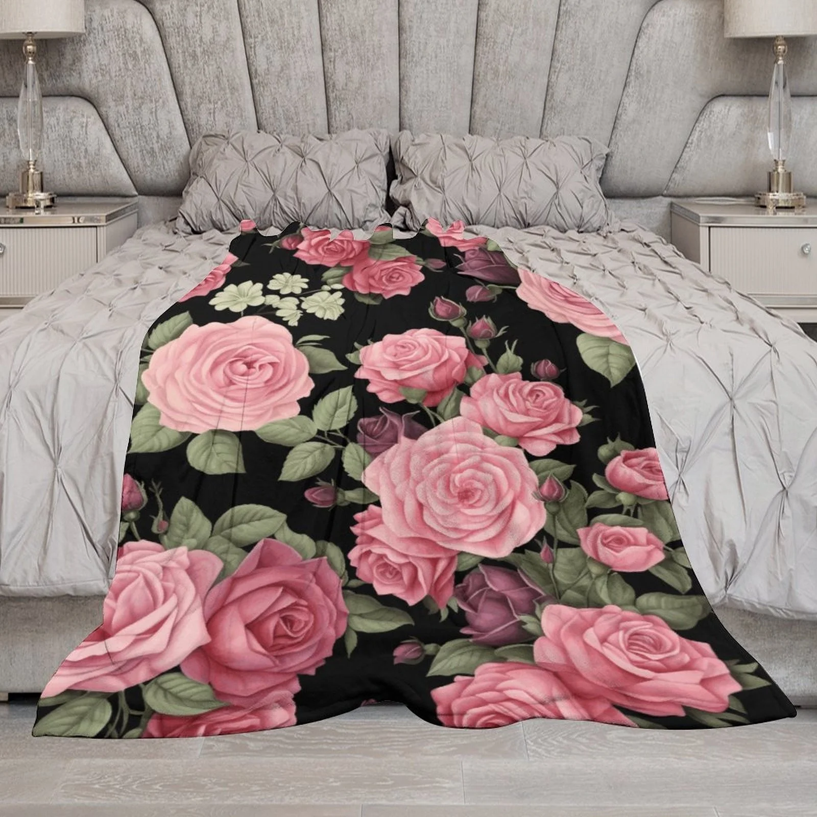 iju7gthy Carpet Foam 4th of July Party Black Flowers Blanket Super Soft Flannel All Lightweight Living Room/Bedroom Warming Blanket 70X100Cm/100X150Cm
