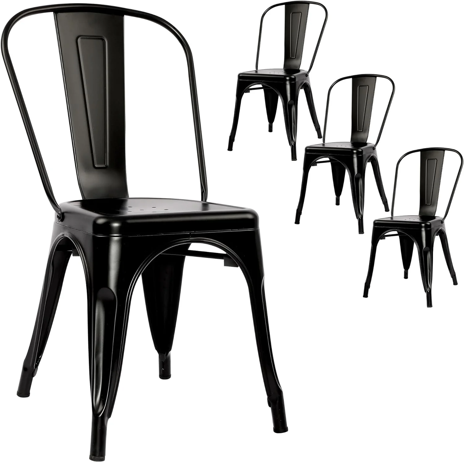 YPSXVGJ Patio Dining Chairs Set of 4 Metal Chairs Indoor Outdoor Chairs Stackable Chairs for Kitchen  Dining Room  Bistro and Cafe (Black)