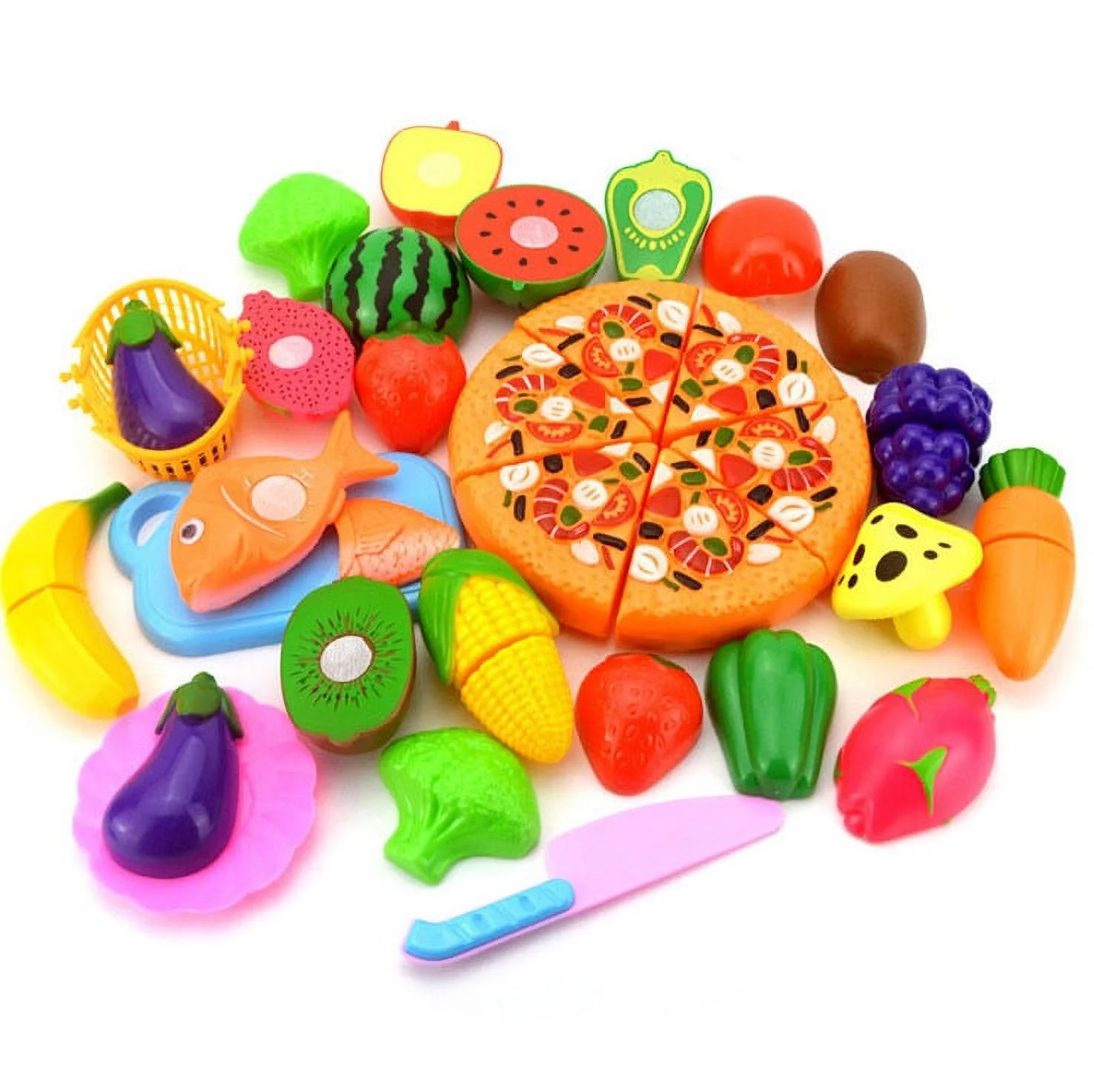 Kids Pretend Role Play Kitchen Fruit Vegetable Food Toy Cutting Set Gift Foam Cubes for Kids Friends Frame Letter Board Fidgets for School Fridge for Toddlers Gears Body Awareness Game Bulk