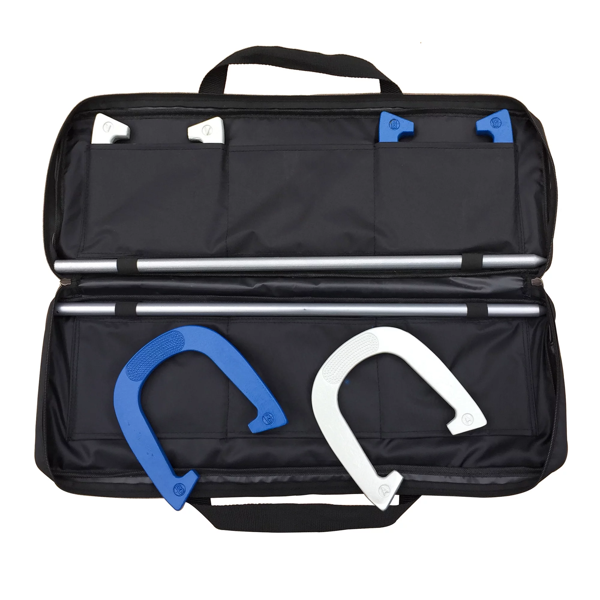 Hathaway Heavy Duty Steel Horseshoe Set W/nylon Carry Bag - Silver & Blue