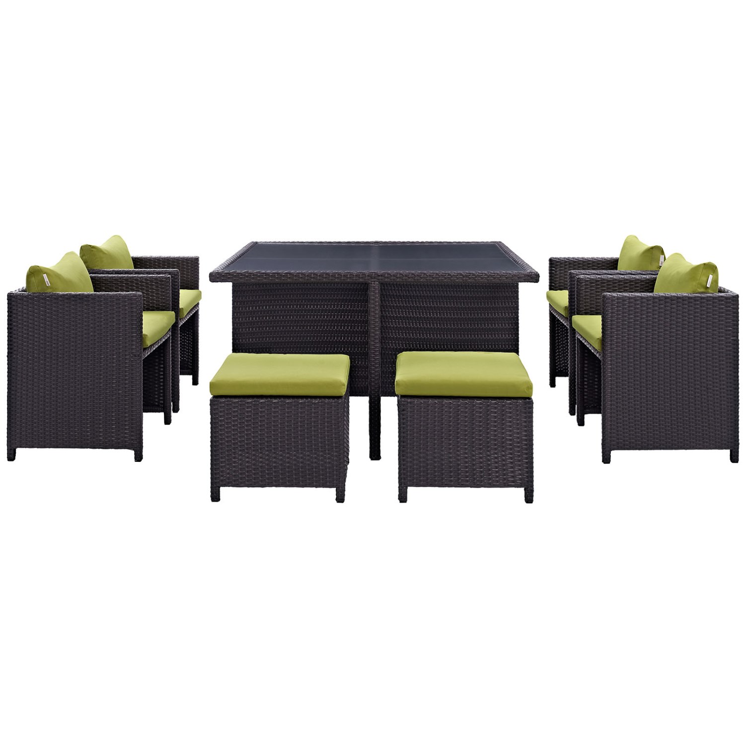 Side Dining Chair and Table Set, Green, Rattan, Wicker, Outdoor Patio Balcony Cafe Bistro Garden Hospitality Restaurant, Modern Contemporary HB34928