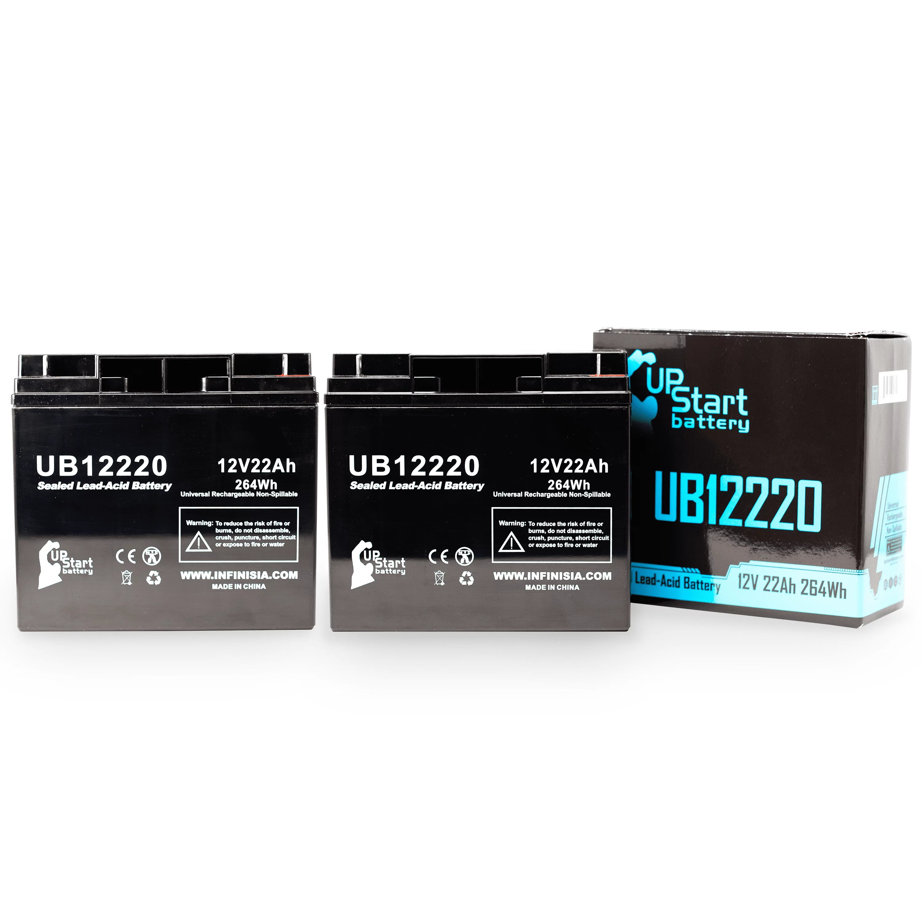 2x Pack - Compatible Hitachi HP1512F Battery - Replacement UB12220 Universal Sealed Lead Acid Battery (12V, 22Ah, 22000mAh, T4 Terminal, AGM, SLA)
