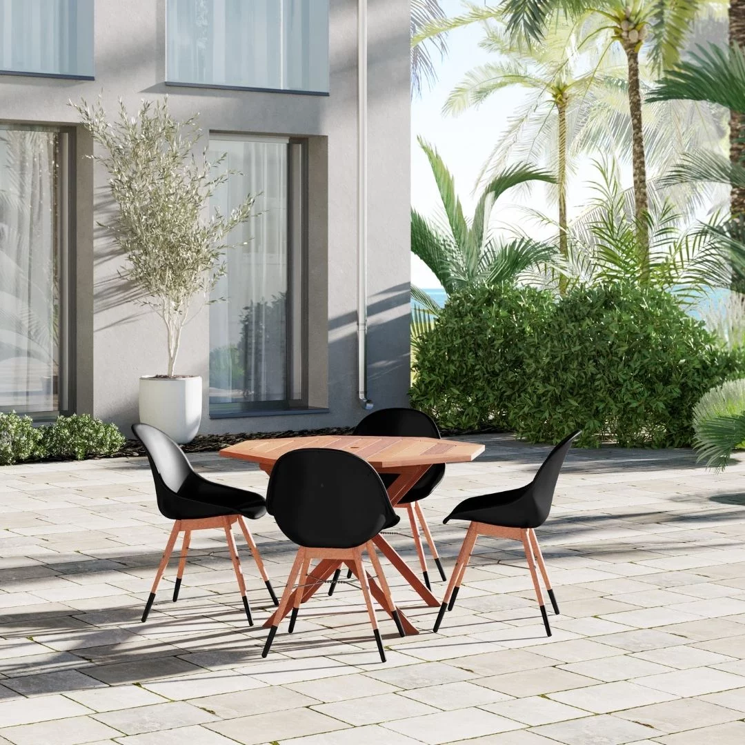 Amazonia Begonia 5-Piece Patio Dining Table Set, Eucalyptus 100% FSC, Ideal for Outdoors and Indoors, Black