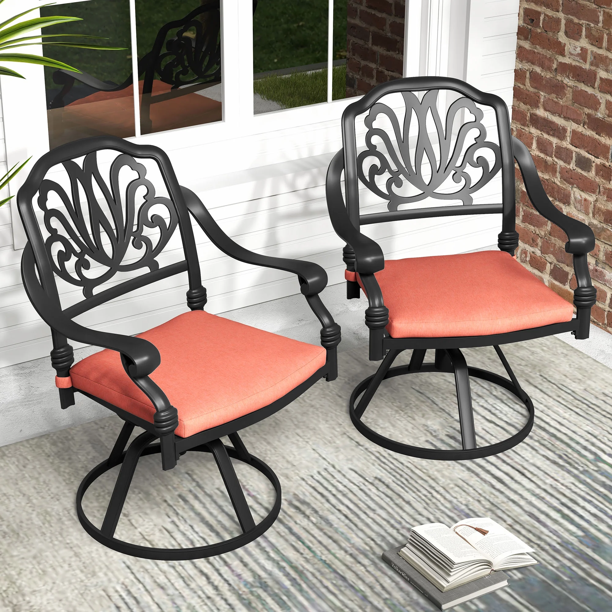 Dextrus 5 Piece Cast Aluminum Outdoor Patio Dining Set,Cushioned Swivel Chairs Set of 4 and 35
