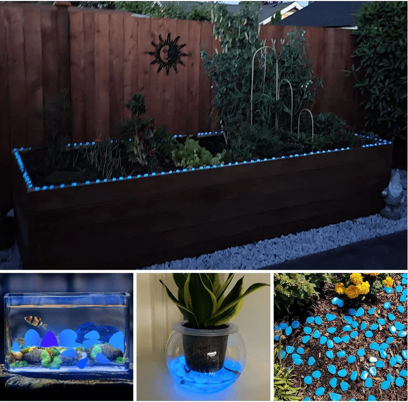 Fish Tank Rocks Glow in The Dark, Blue Resin Stones Pebbles for Garden/Fish Tank/Aquarium/Plant Pots,0.4 inch