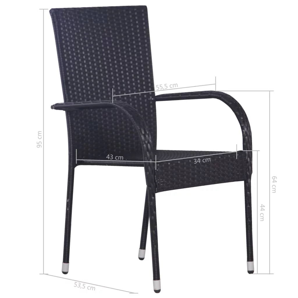 Suzicca Stackable  Chairs 2 pcs Poly Rattan Black