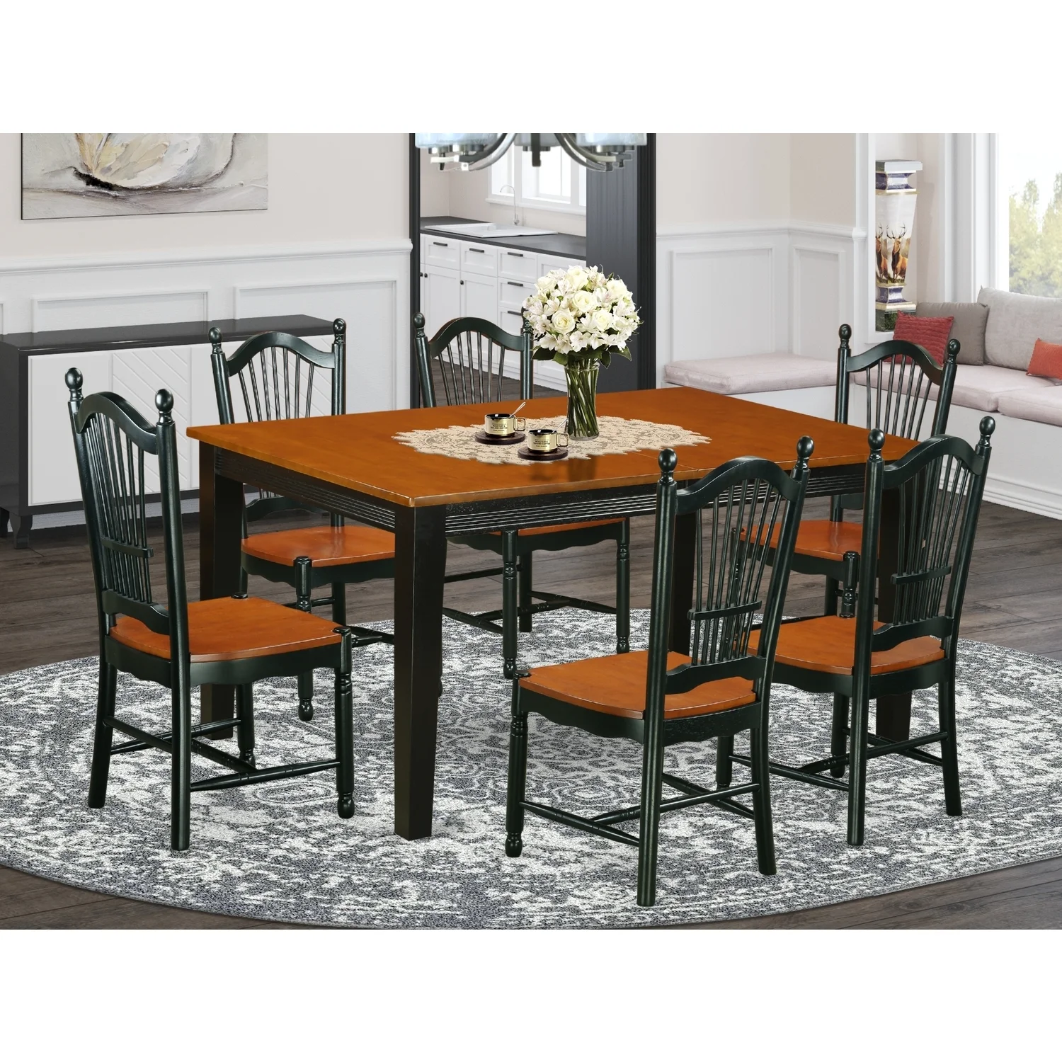 HomeStock Urban Oasis 7 Pc Set With A Kitchen Table And 6 Wood Seat Chairs In Black And Cherry