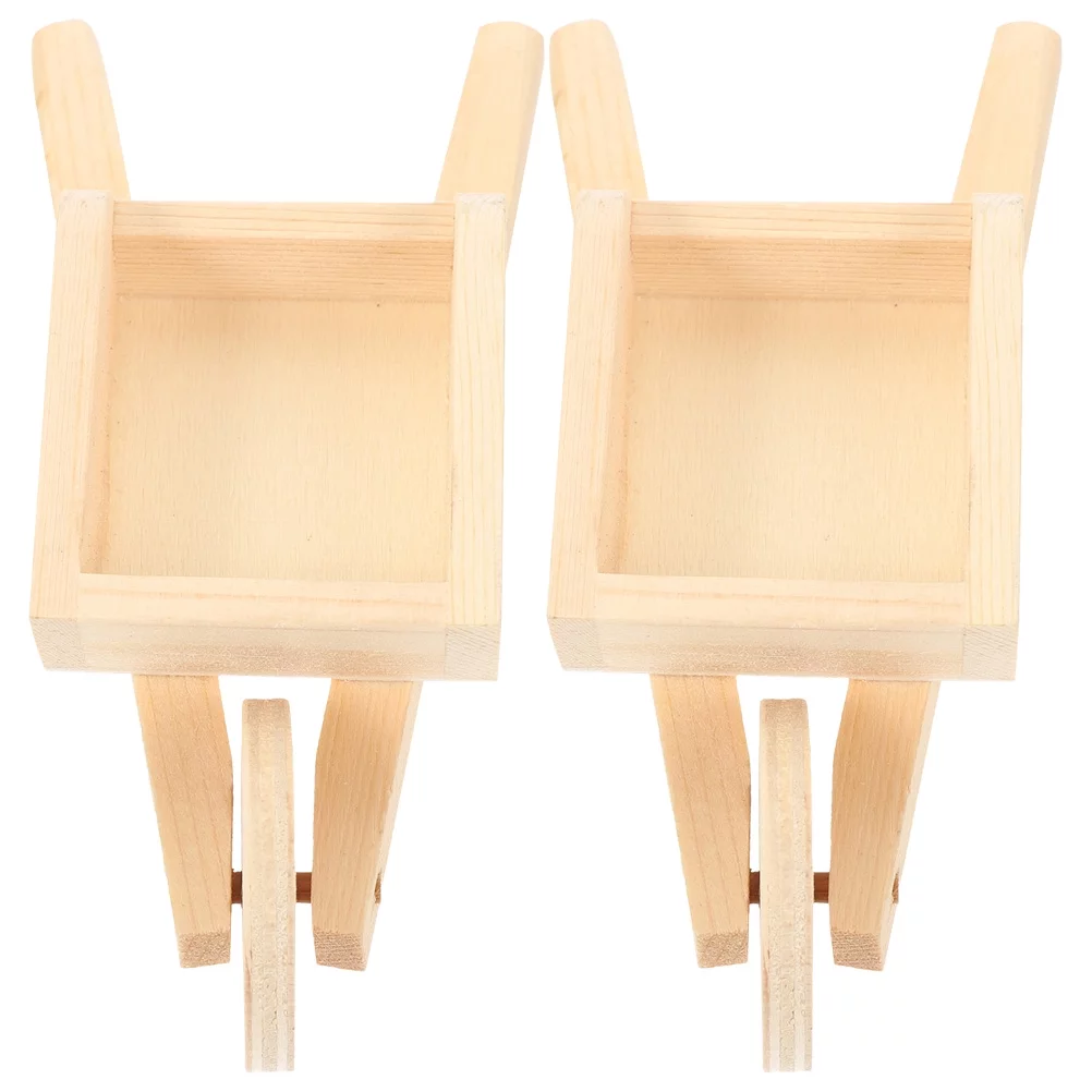 Gongxipen 2 pcs Doll House Miniature Wooden Barrows Mini Wood Wheelbarrows Models Mini Cart Barrows
