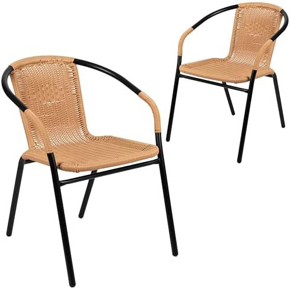 CHYUINJ 4 Pack Beige Rattan Indoor-Outdoor Restaurant Stack Chair with Curved Back