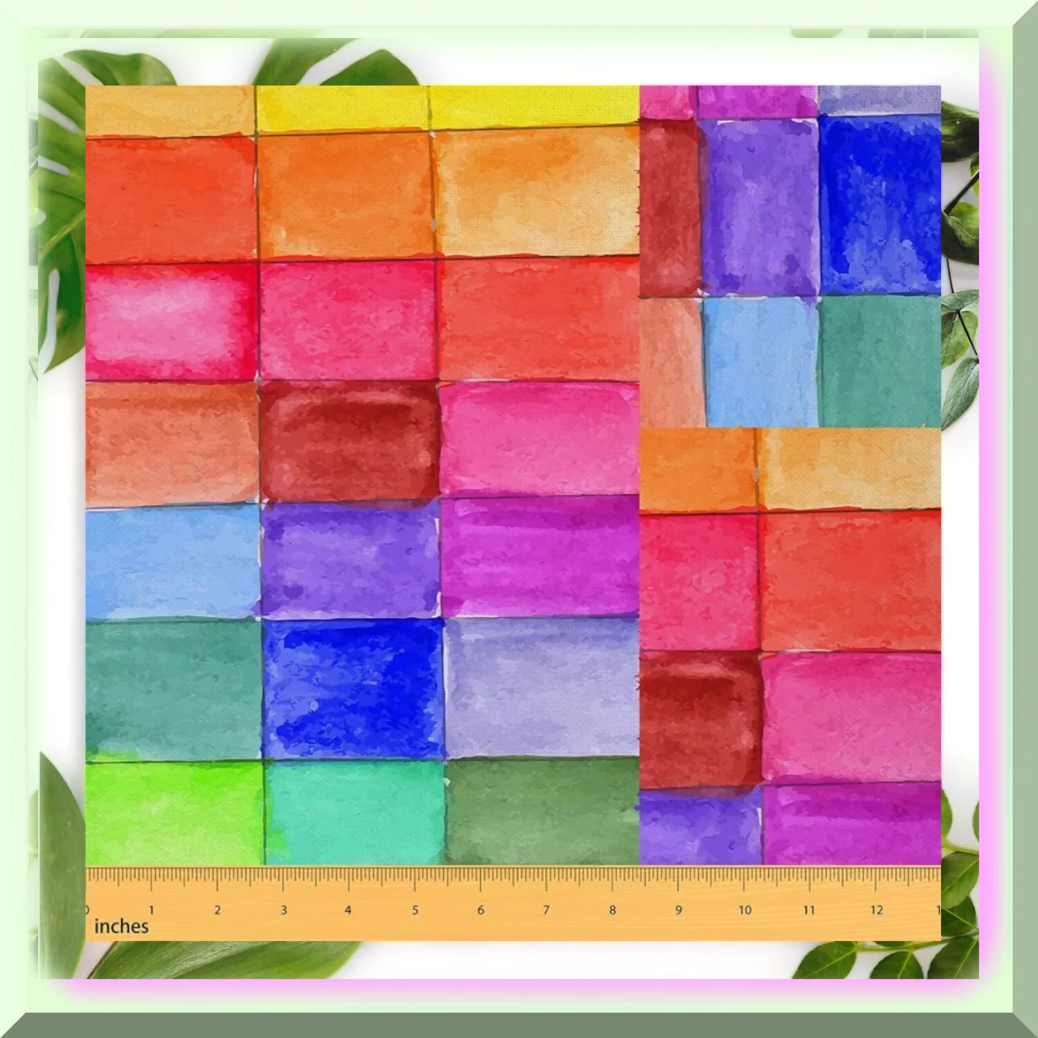 Rainbow Geometry Fabric: Multicolor Abstract Art for Chairs, Waterproof Outdoor Decor, 3 Yards, Magenta Blue Square Upholstery