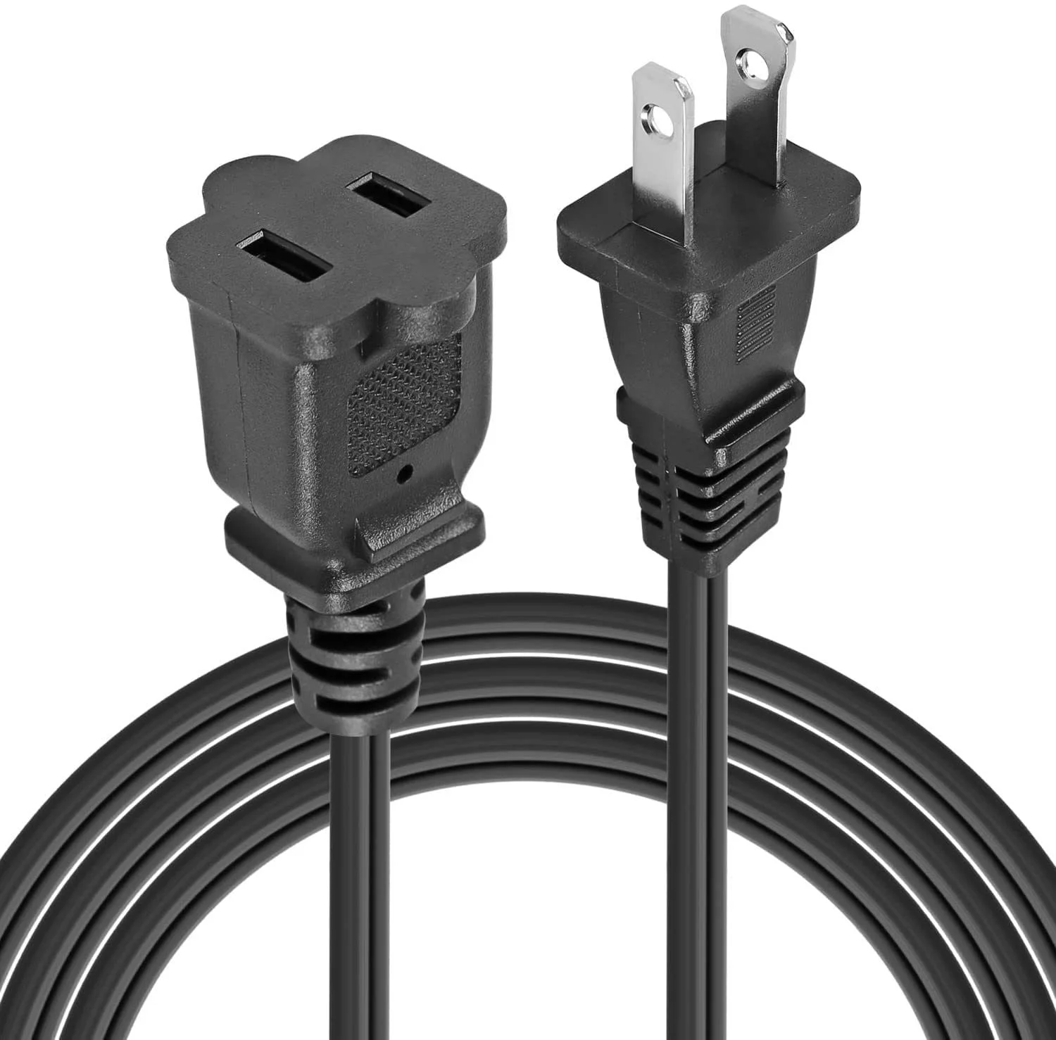 2-Prong Male-Female Extension Power Cord Cable, Outlet Extension Cable Cord US AC 2-Prong Male-Female Power Cable 13A/125V, Black 5 Core EXC BLK 12FT