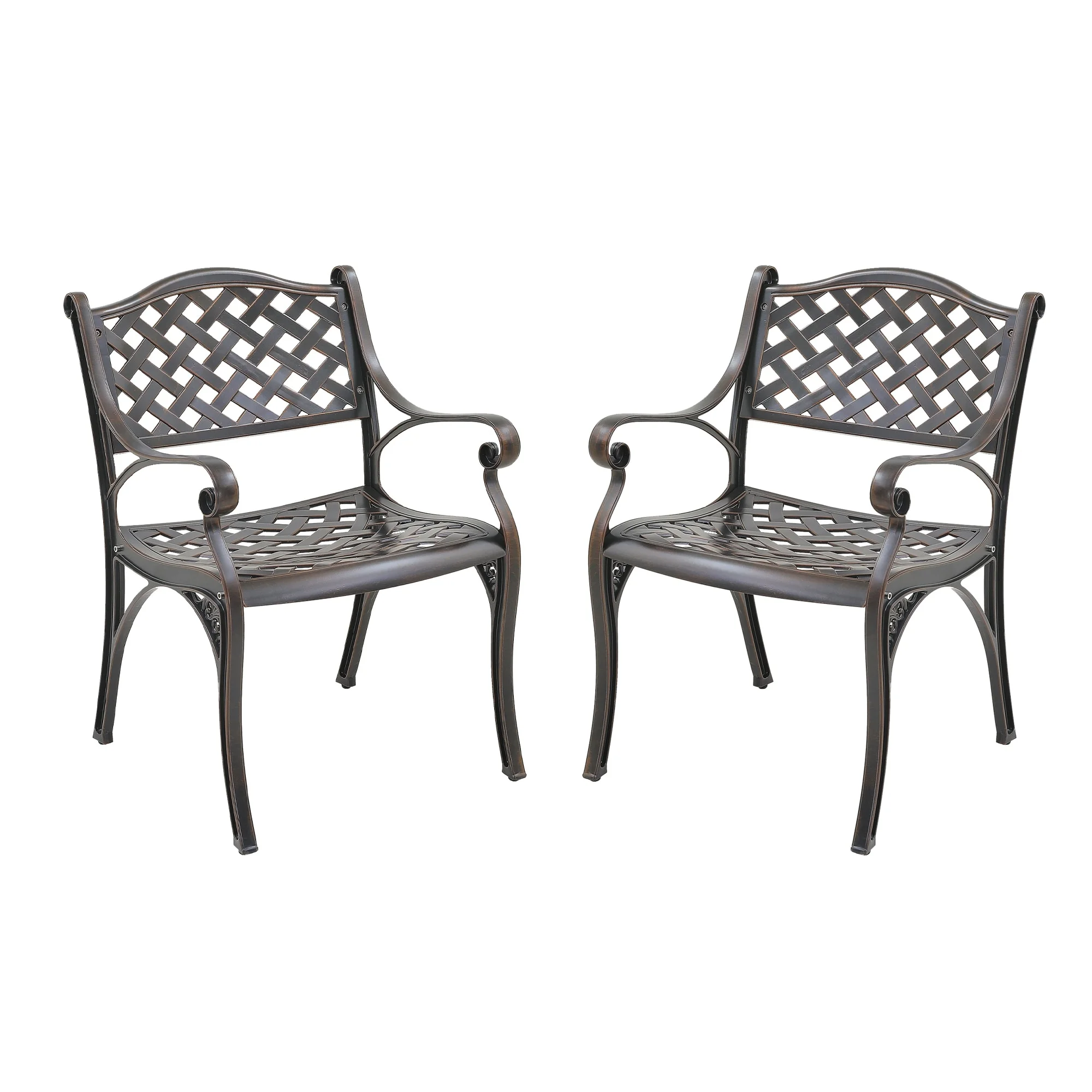 Clihome  Outdoor Cast Aluminum Arm Dining Chair (Set of 2) Brown