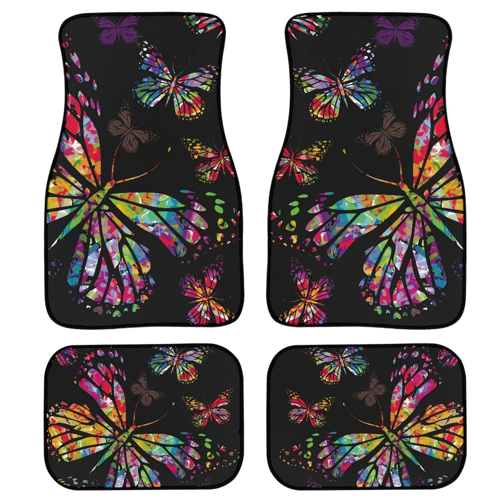 Xoenoiee Waterproof Universal Fit Car Floor Mats, Colored Butterfly Design Auto Carpet Car Mats Fit for SUV, Van, sedan, Truck ,Set of 4, Black