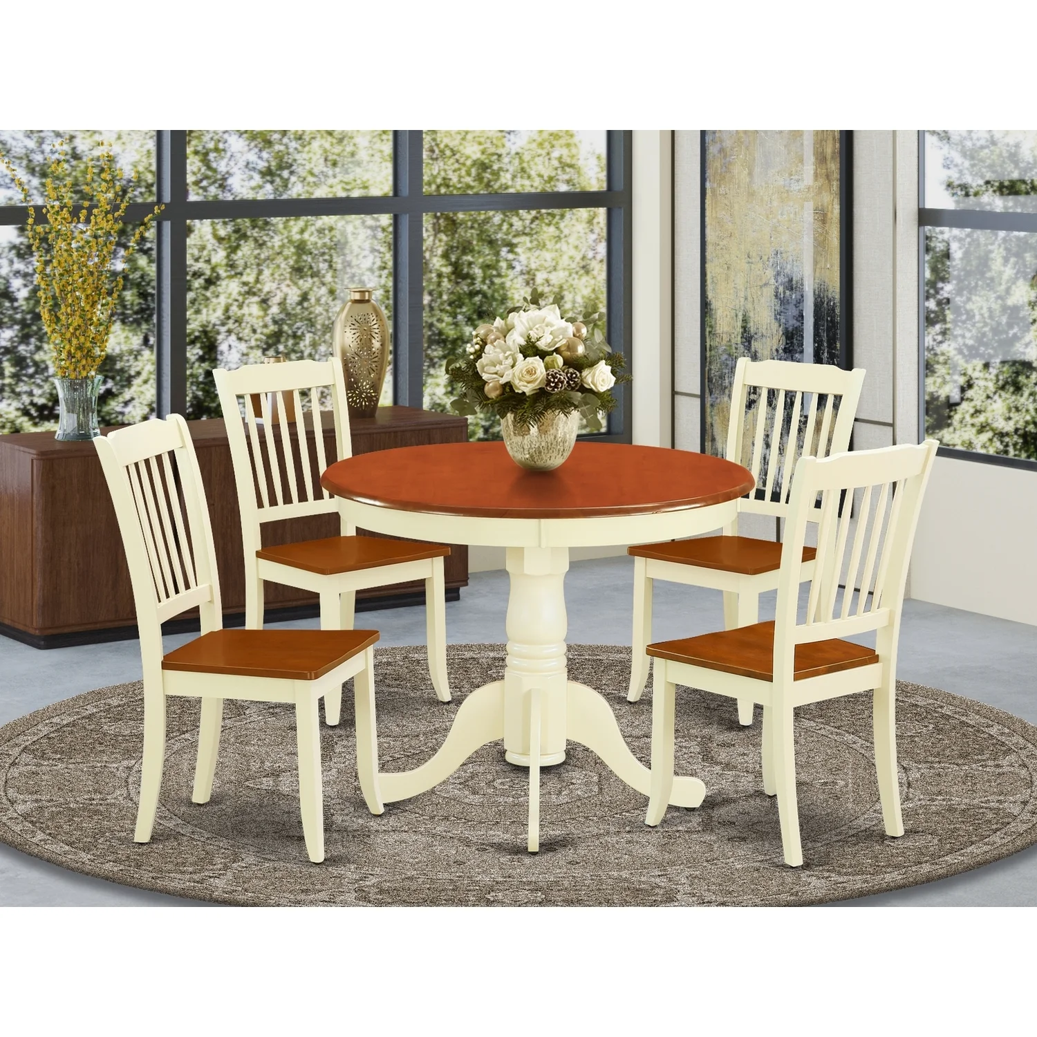 HomeStock Elegant Escape 5Pc Round 36 Inch Table And 4 Vertical Slatted Chairs