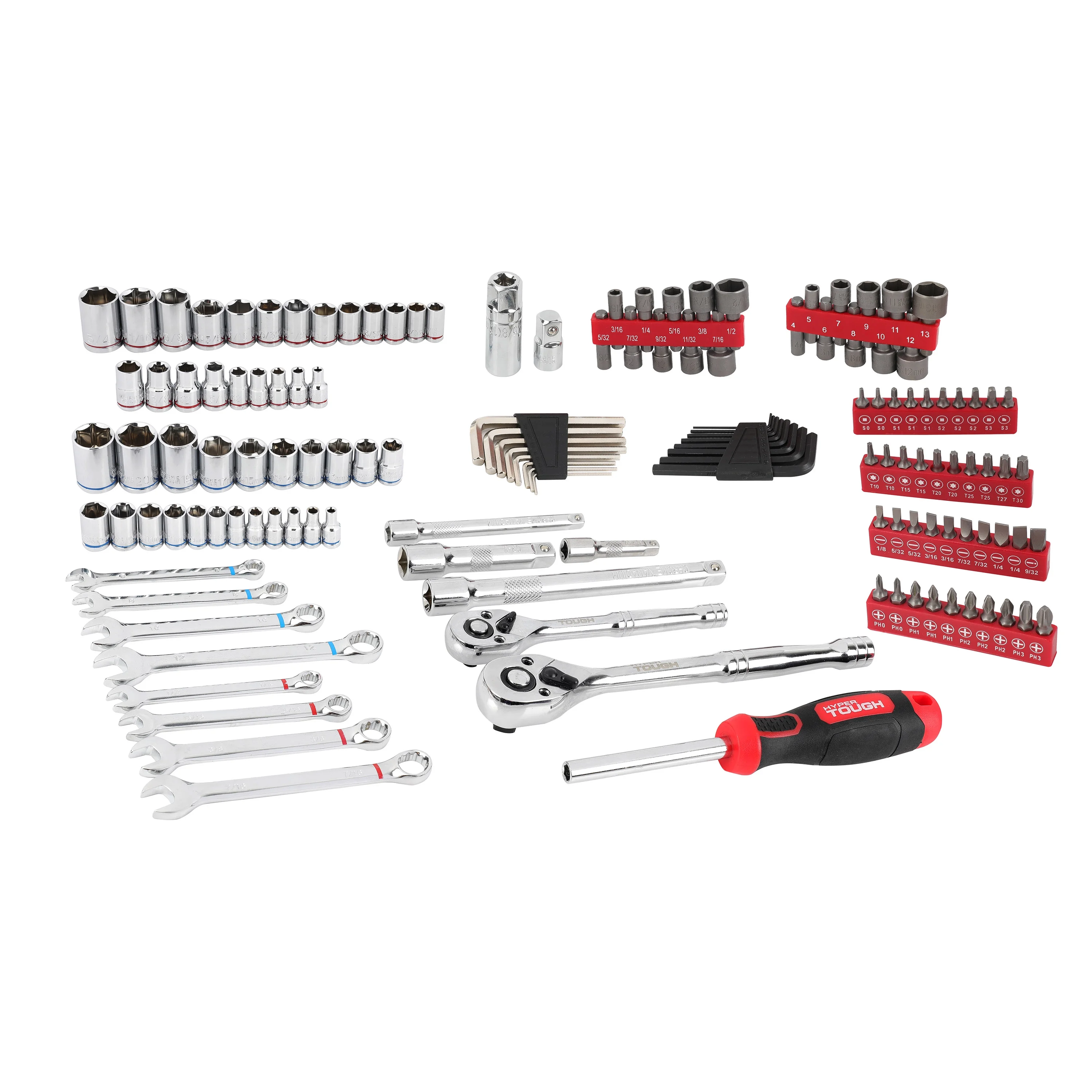Hyper Tough 144-Piece 1/4, 3/8 and 1/2-inch Drive Mechanics Tool Set, Chrome Finish