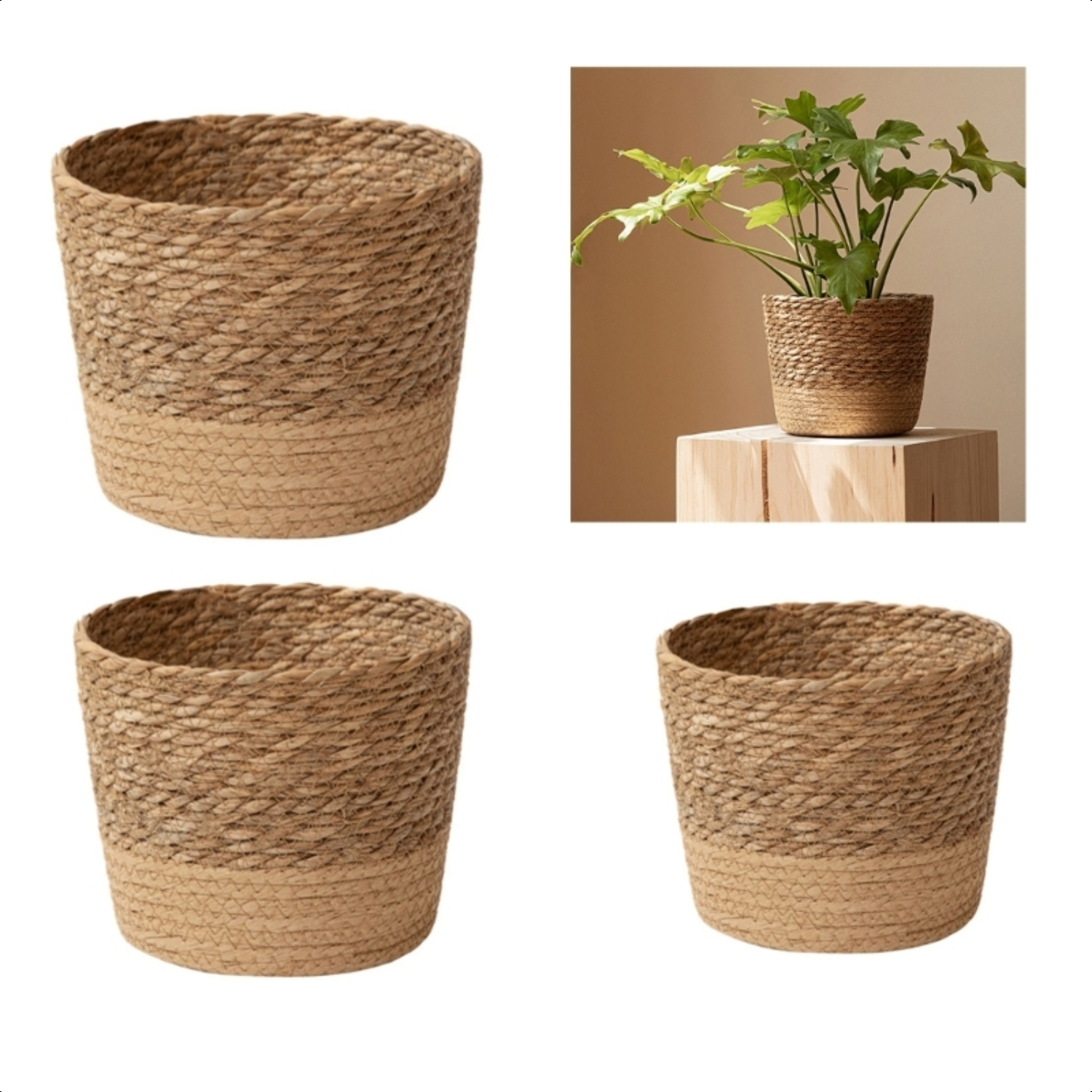 Handmade Woven Natural Straw Plant Basket for Indoor Use - Stylish Planters for Flowers  Succulents  and Herbs - Eco-Friendly Plant Pot for Home Décor - Unique and Charming Plant Holder