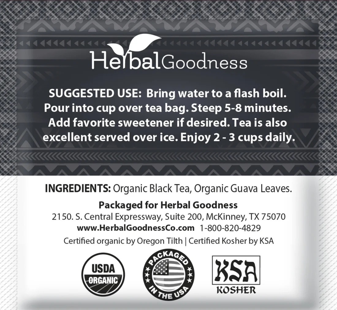 Guava Tea - Guava Juice, Caffeine-Free Black Herbal Tea | Hojas De Guayaba | 24ct - Herbal Goodness