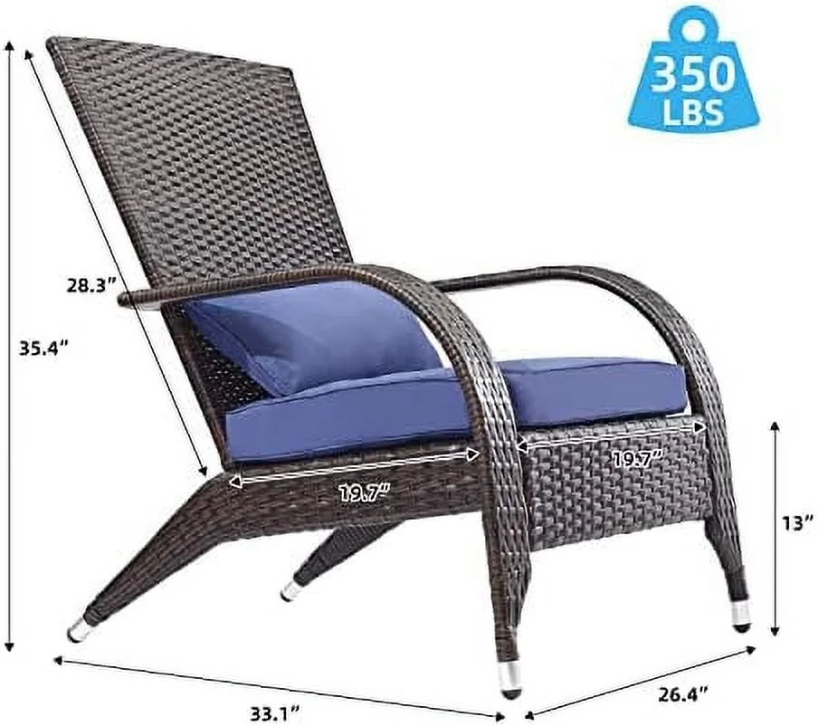 LNSETGC Outdoor Patio Wicker Adirondack Chair Outside Fire Pit Chairs Oversized Comfy Coconino Rattan Armchair Low Deep Seating High Back with Cushion and Pillow for Porch Deck Balcony La