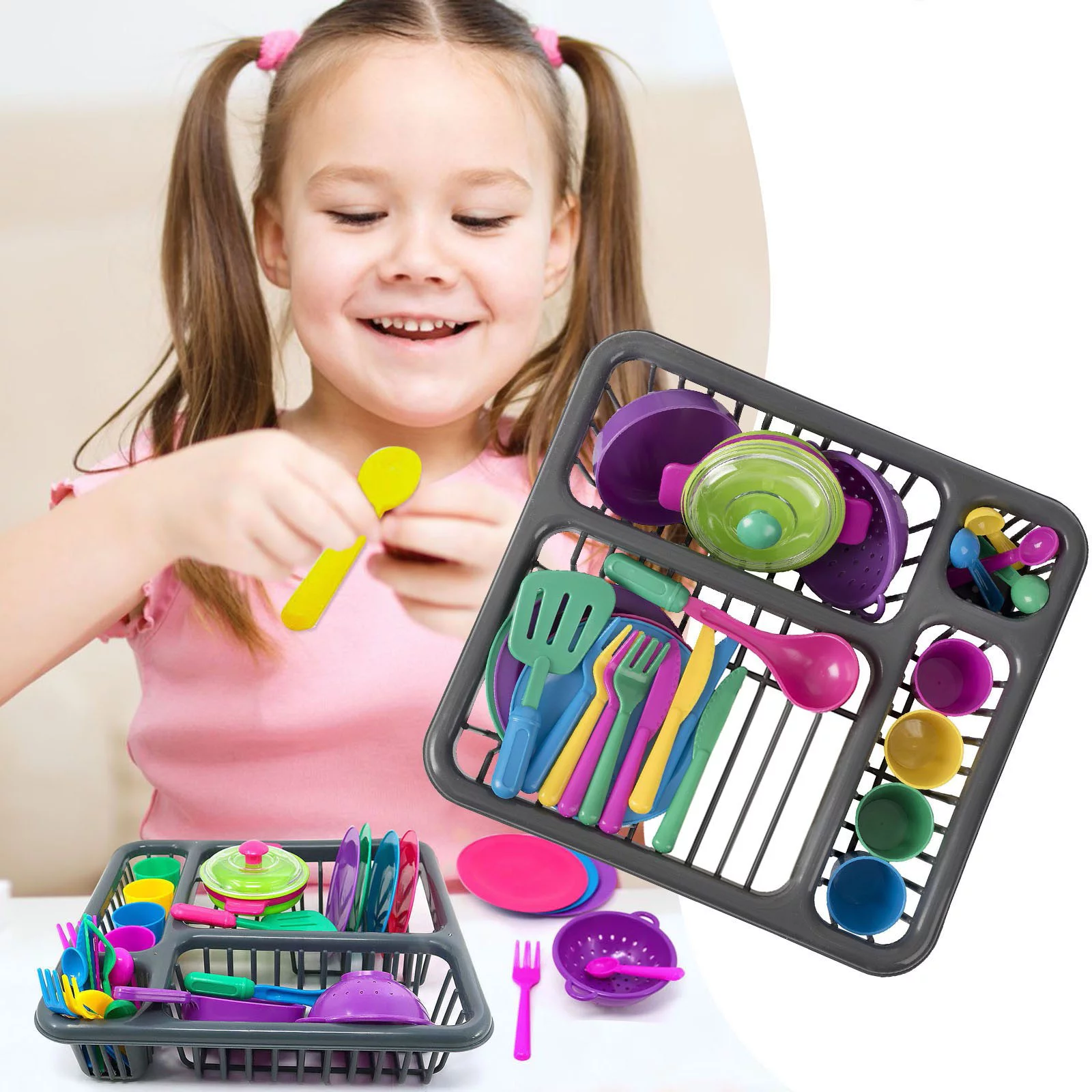 AaSFJEG Outdoor toys for Ages 5-7 Girls Can Be Stored Play Set includes 27 Pieces Children'S Kitchen Cutlery Set in The Drainer Thats included in The Set