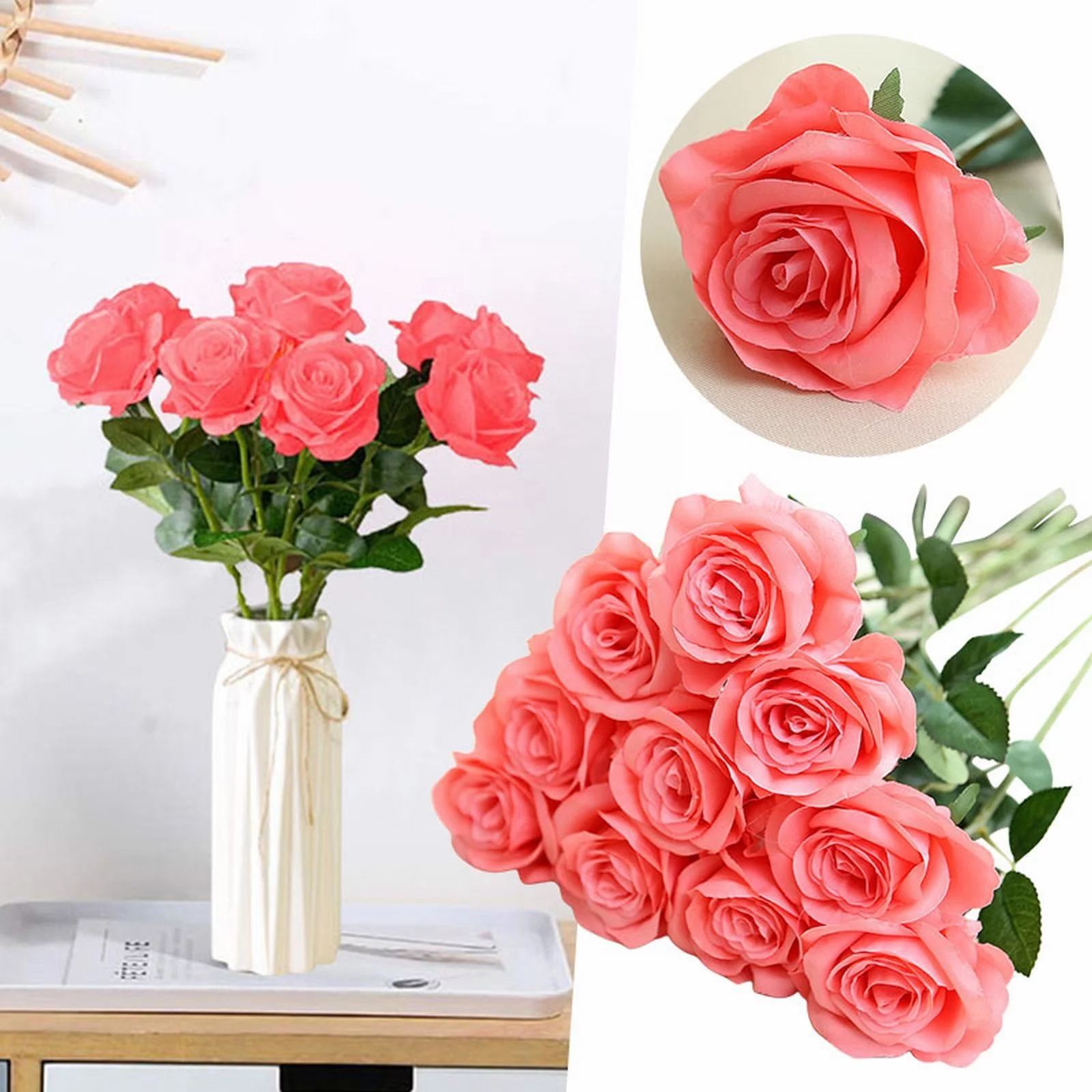 Yeetfub Artificial Flowers Silk Flowers 10pc High Grade Rose Single Silk Fabric Simulation Flower Home Wedding Decoration Project Soft Decoration for Wedding Home Faux Flowers Bulk