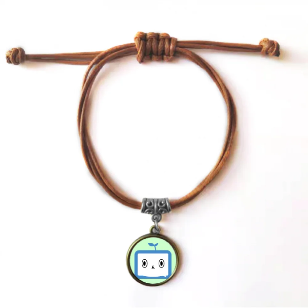 Saplings Lovely Small TV Happy Original Bracelet Leather Hide Rope Wristband Brown Jewelry