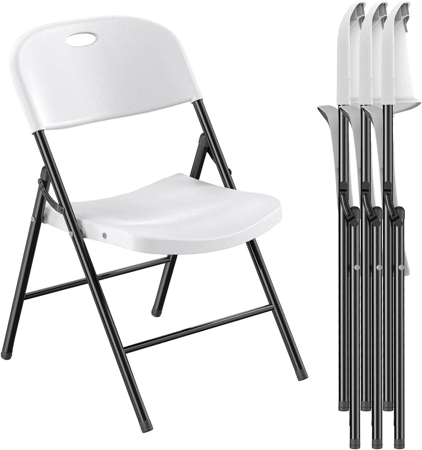 Nazhura 4 Pack 650 Weight Limit Heavy Duty Plastic Folding Chair with Reinforced Steel Frame for Indoor and Outdoor, Wedding, Party, Restaurant, Meeting Room, Patio and Garden (4 Pack)