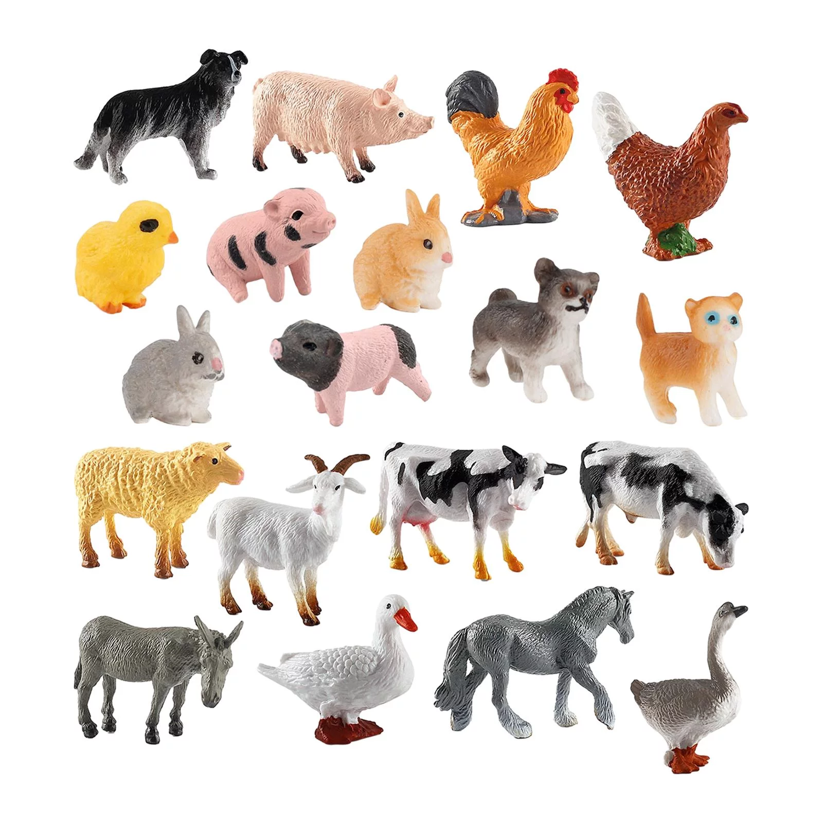 Kokiya 19 Pieces Farm Animal Model Set Crafts Realistic Animals Playset for Educational