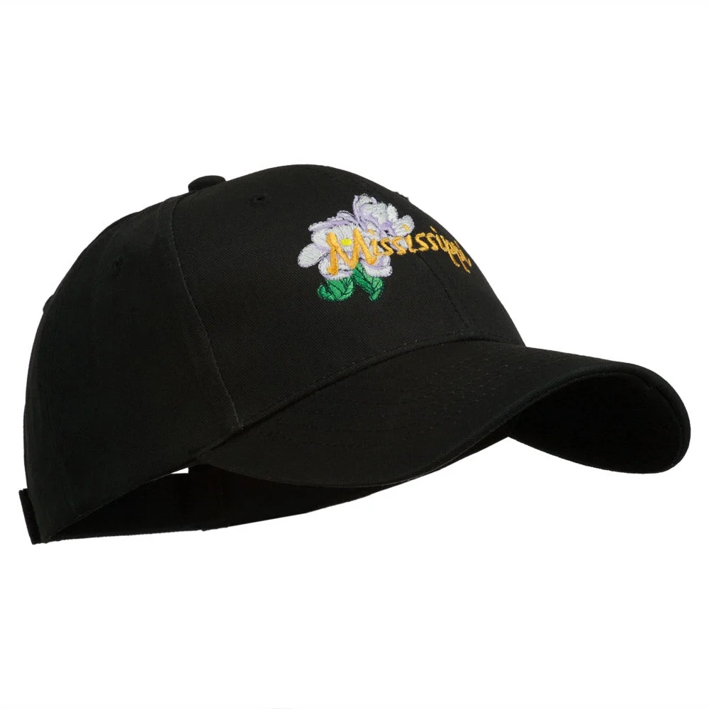 USA State Mississippi Flower Southern Magnolia Embroidery Cap - Black OSFM