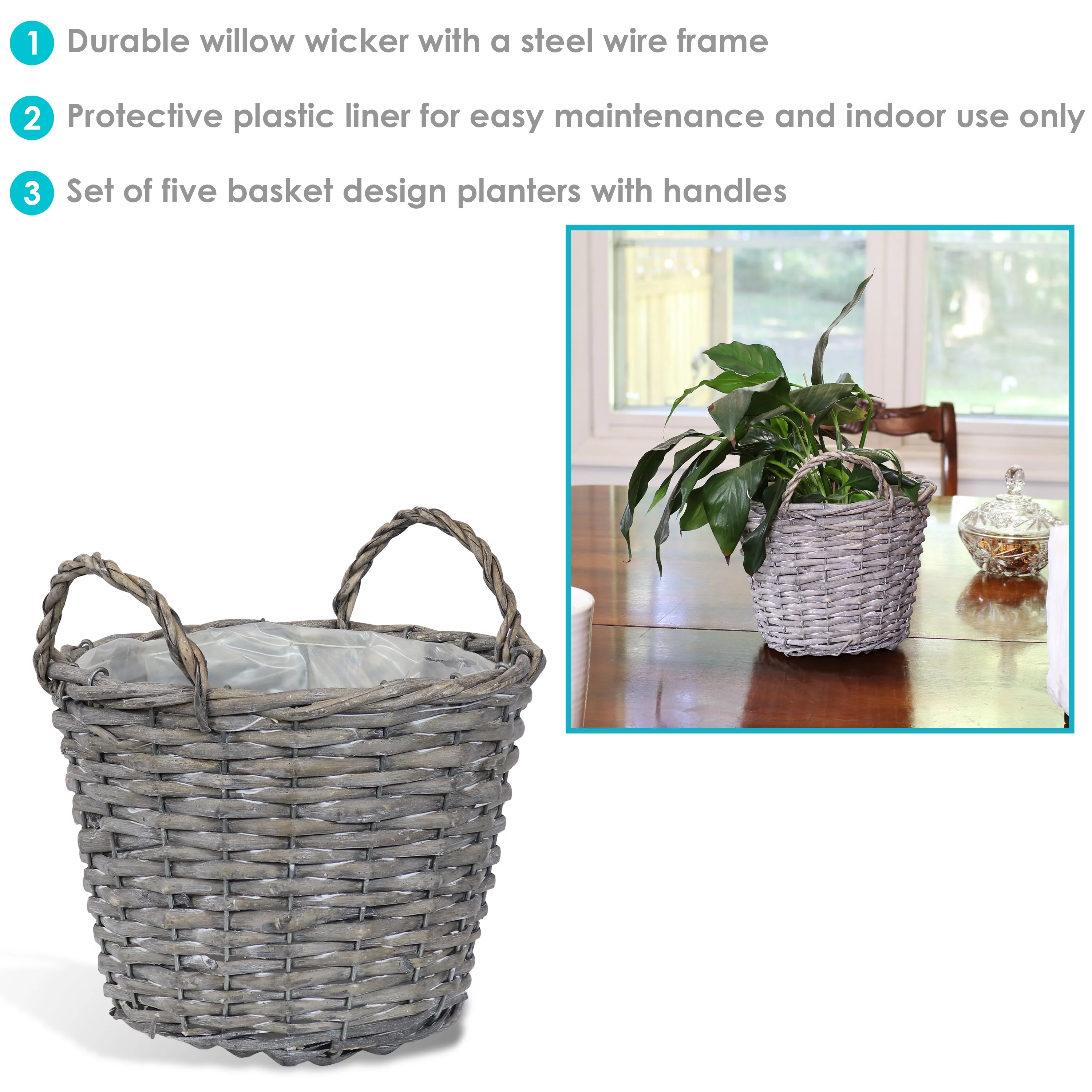 Sunnydaze Set of 5 Willow Wicker Basket Planters