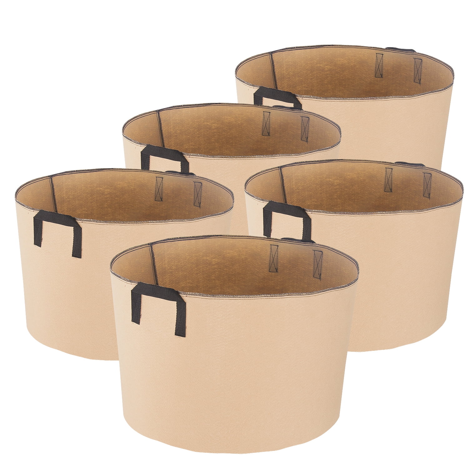 iPower 15-Gallon 5-Pack Grow Bags Fabric Aeration Pots Container with Strap Handles,Tan Color