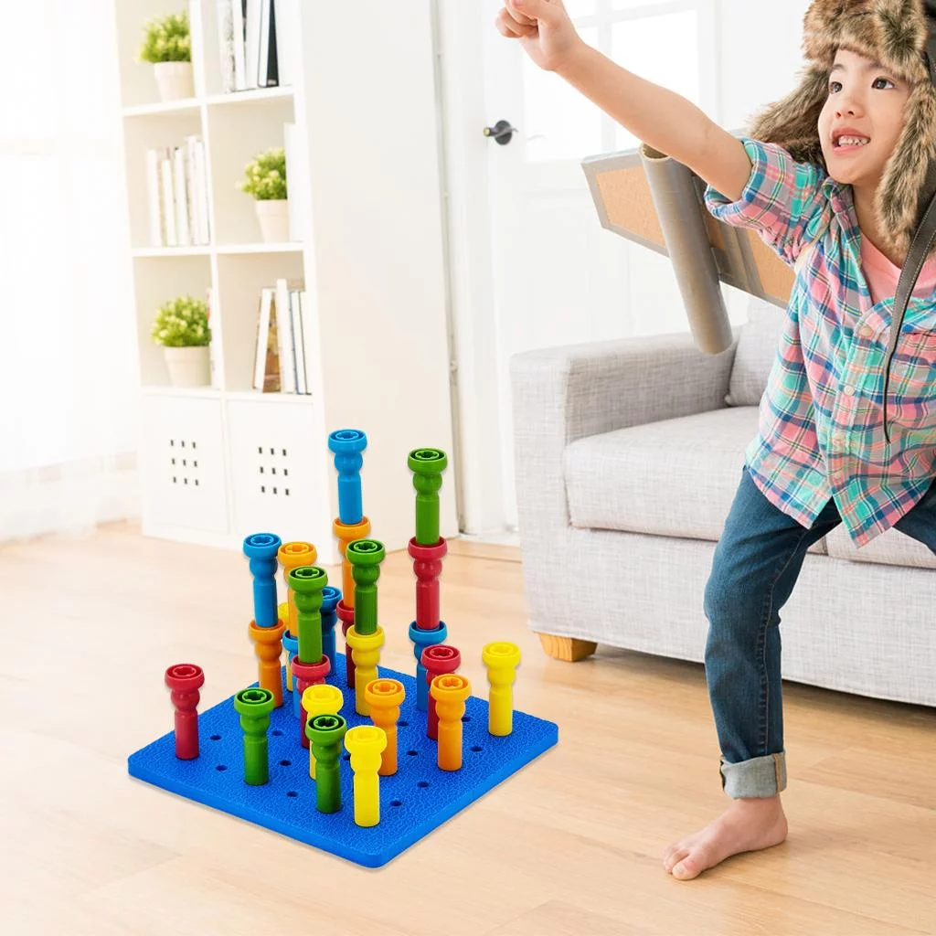 Stacking Peg Board Set Colors Building Preschool Activities Montessori Early Educational Sorting Counting Game Stacking Nails for