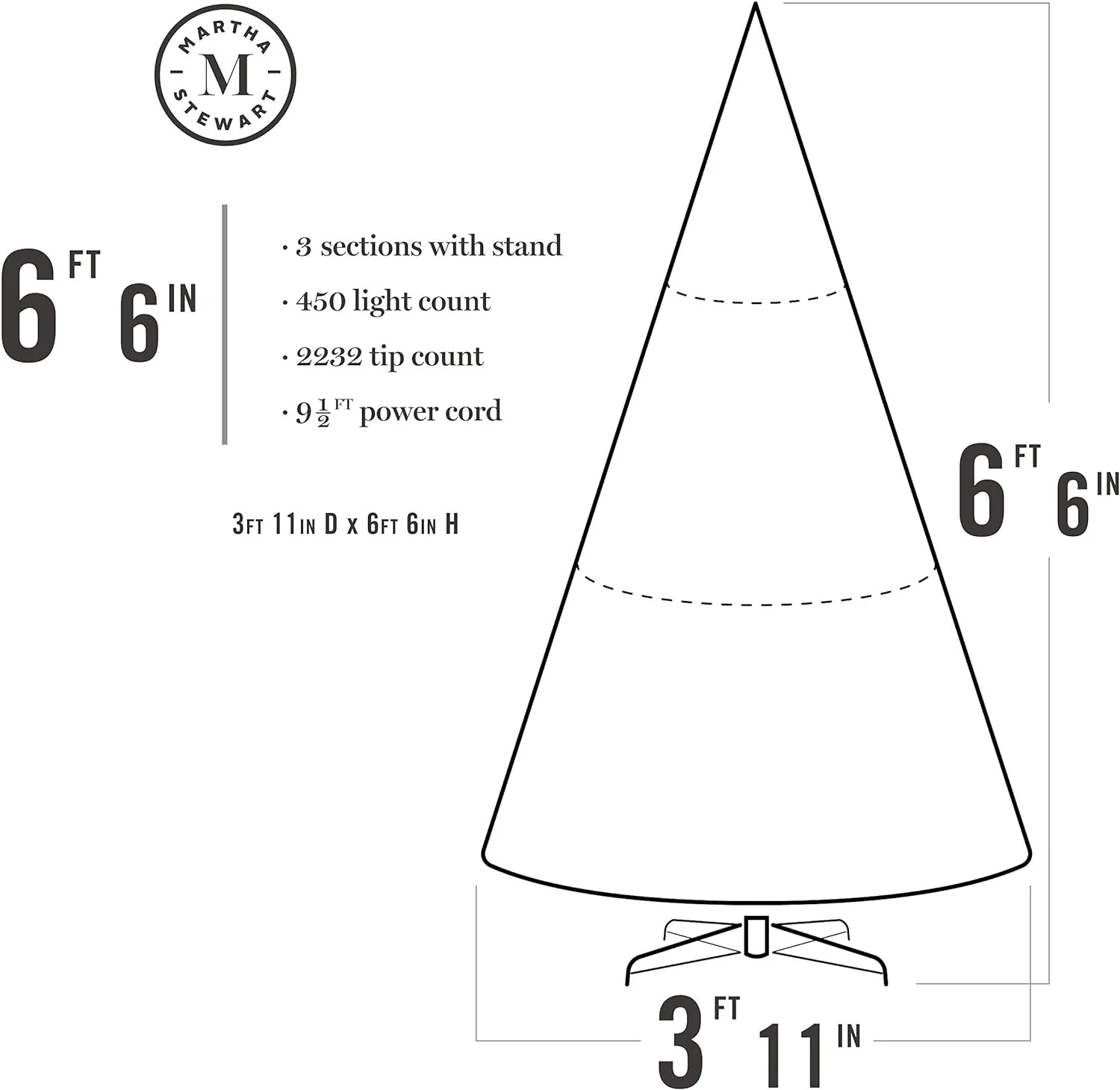 HYUN Blue Spruce Pre-Lit Artificial Christmas Tree, 6.5 Feet, Clear White Lights